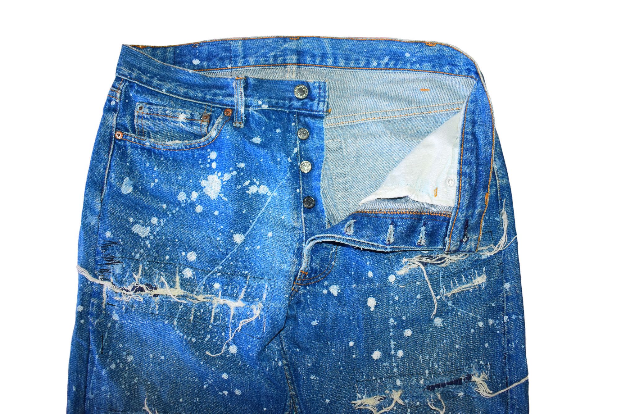 Levi's Very Rare Vintage 80's Levis 501 Distress Patchwork Jeans Size US 32 / EU 48 - 3 Thumbnail