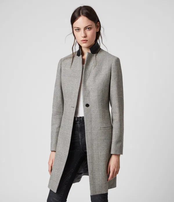 Allsaints Allsaints Leni Check Light Gray Wool Casual Women's Coat Size S / US 4 / IT 40 - 5 Thumbnail