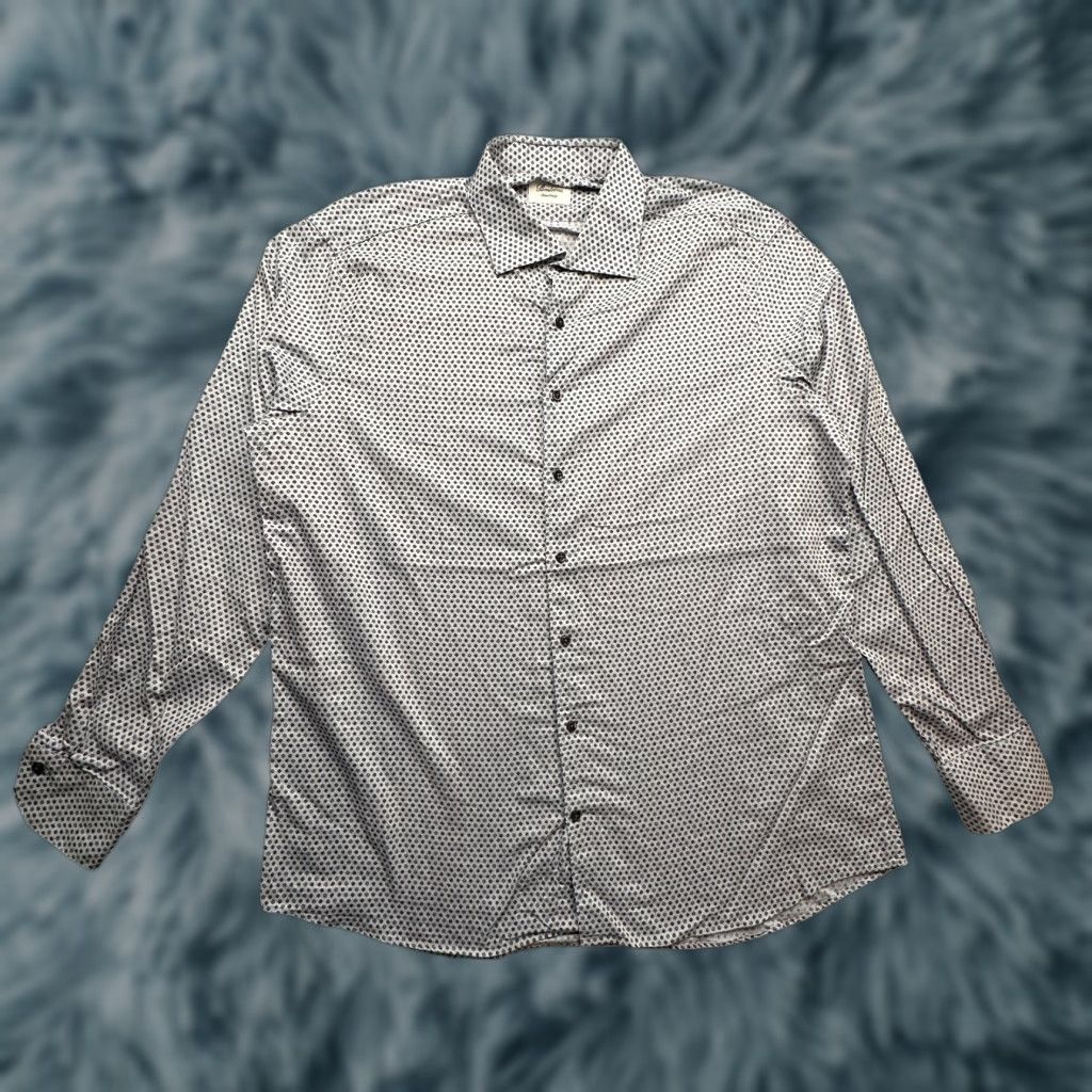 Vintage Stenströms Fitted Body Cotton Long Sleeve Button Up Dress Shirt Mens XL 17.5 44 Gray Floral Shirts Mens XL Size 46R - 1 Thumbnail