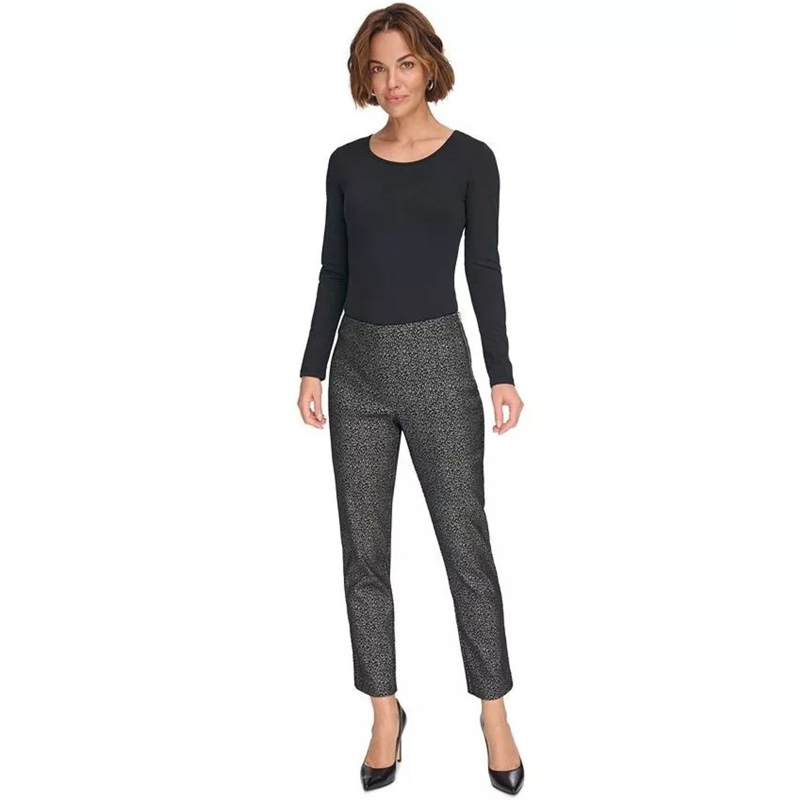 DKNY DKNY Women Black/Silver Animal Skinny Ankle Pants Size US 14 Size 36" / US 14 / IT 50 - 3 Thumbnail