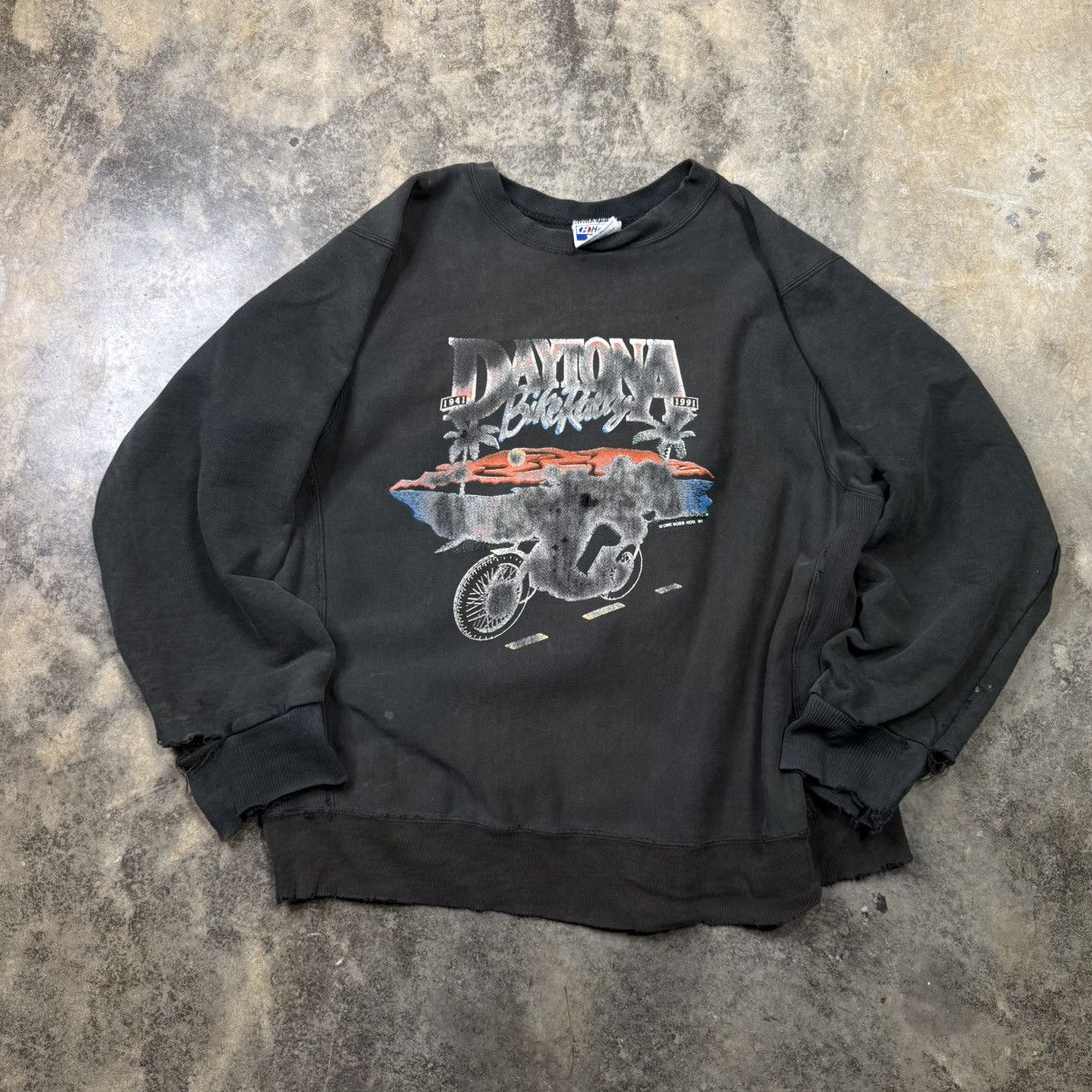 Vintage vintage thrashed biker motorcycle rally weave sweatshirt Size US XL / EU 56 / 4 - 3 Thumbnail