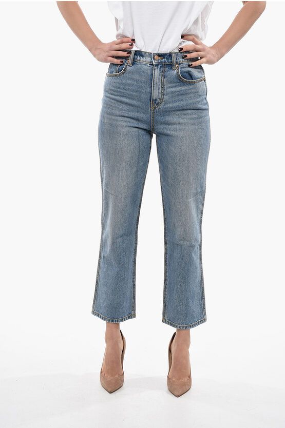 image of Tory Burch High-Rise Straight Fit Jeans 20Cm in Light Blue, Women's (Size 30)