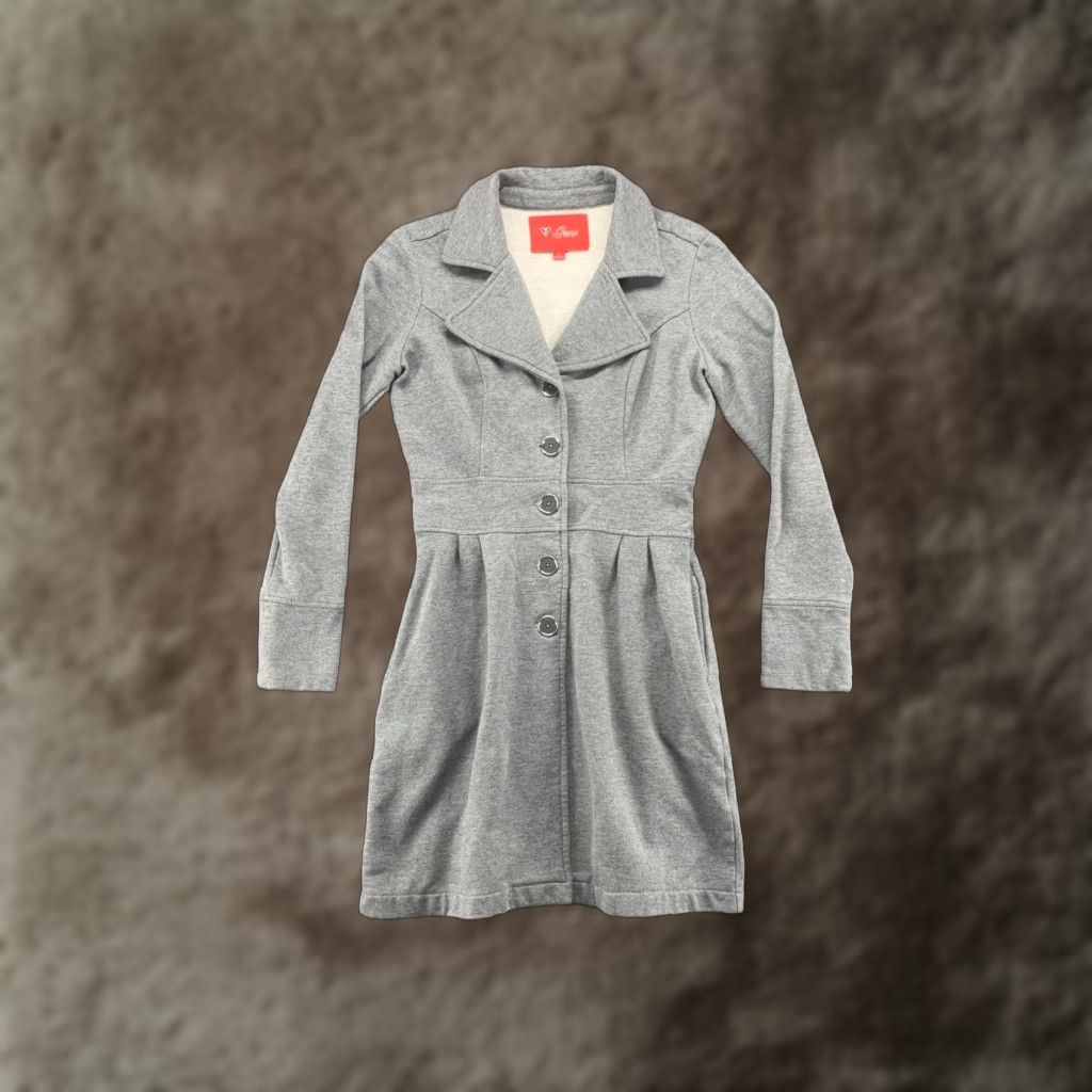 Guess GUESS Coat Womens Small Gray Overcoat Button Down Single Breasted Cotton Blend Pockets Size S / US 4 / IT 40 - 1 Thumbnail
