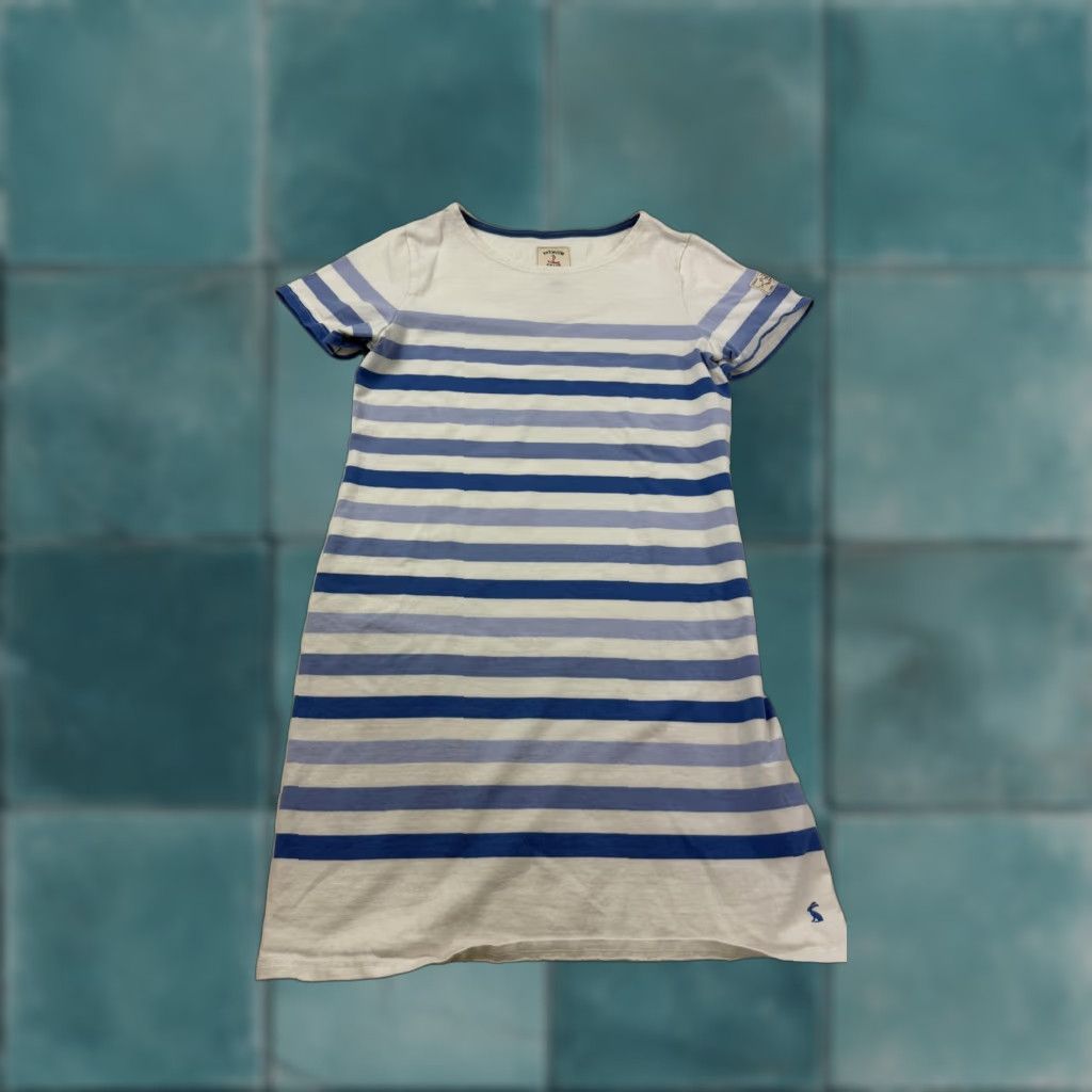Vintage Joules T-Shirt Dress Womens 10 Blue White Striped Short Sleeve Riviera Nautical Dress - Short Size L / US 10 / IT 46 - 1 Thumbnail