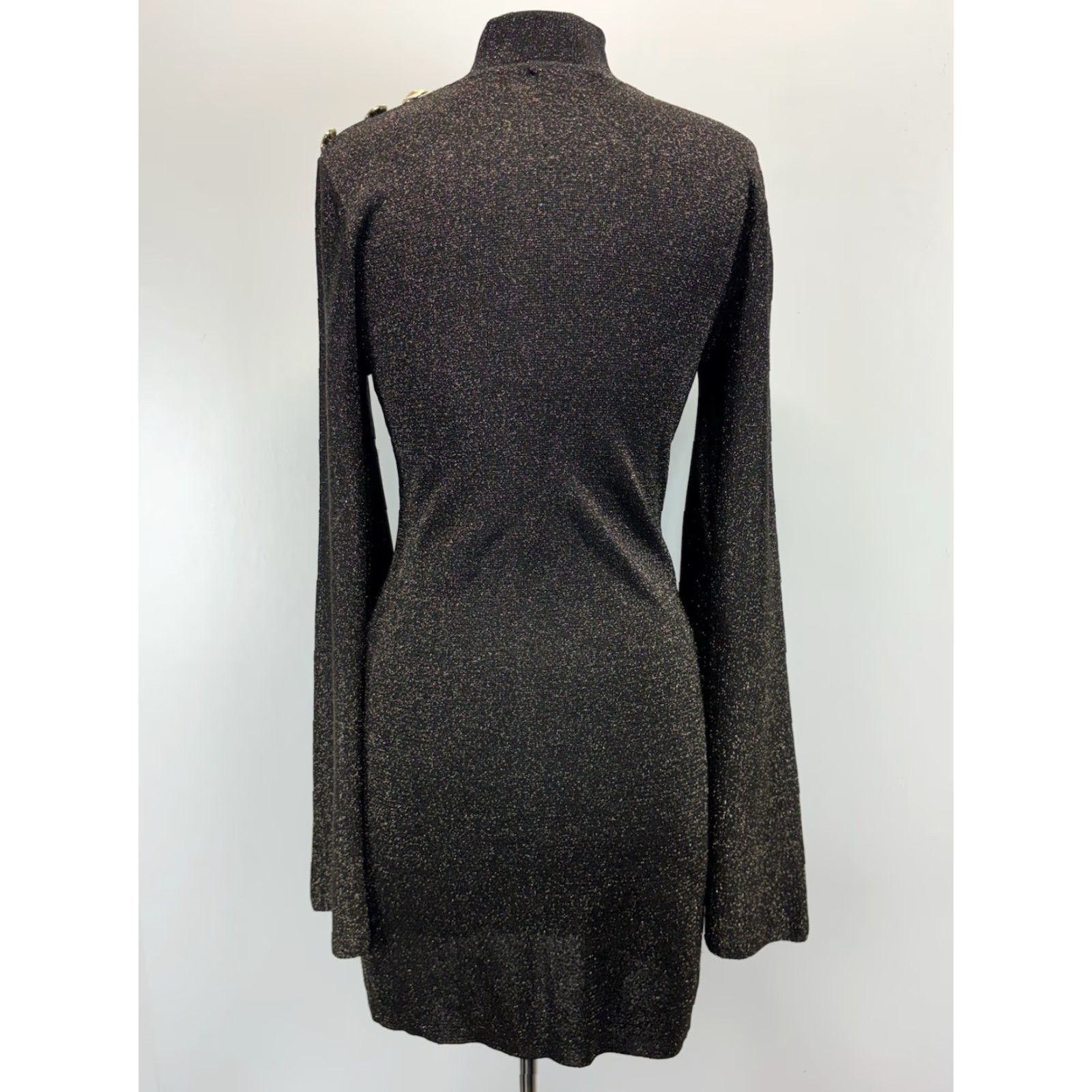 Vintage Rebecca Vallance Mancini Knit Mini Dress Womens Large Black Gold Metallic Flare Size L / US 10 / IT 46 - 3 Thumbnail