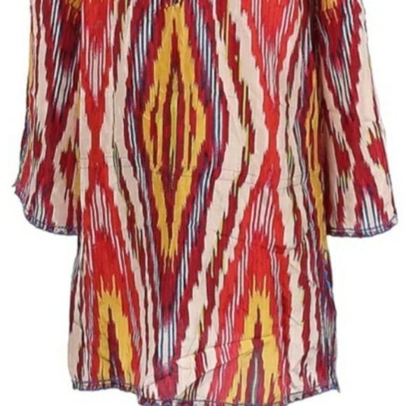 Bcbgmaxazria BCBGMaxAzria Silk Tunic Top Sz S Multicolor Ikat Retro 70's Size S / US 4 / IT 40 - 5 Thumbnail
