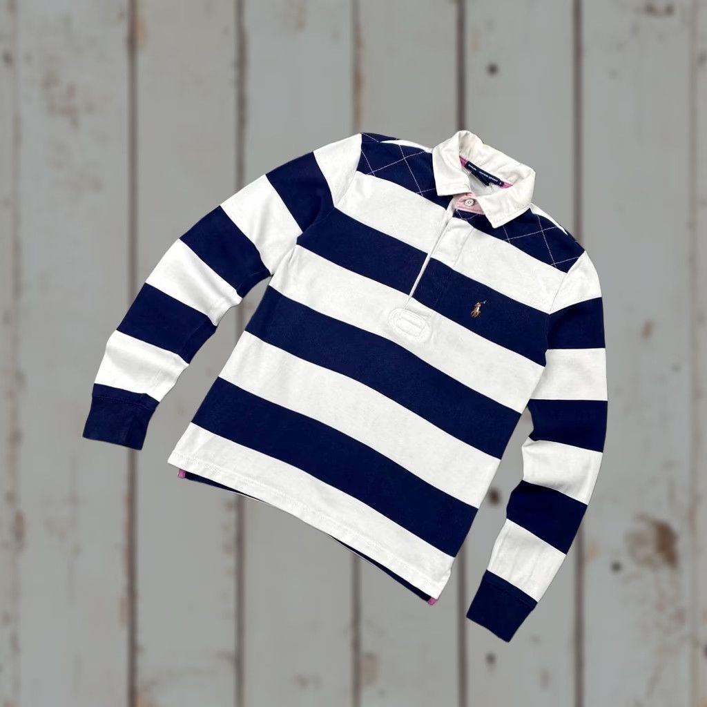 Polo Ralph Lauren VINTAGE Ralph Lauren Sport Striped Long Sleeve Rugby Shirt Women Size S Blue Size S / US 4 / IT 40 - 1 Thumbnail