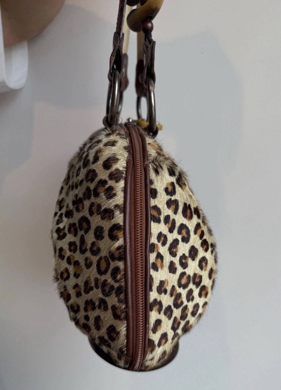 Vintage Alaluna Leopard Leather Brown hard Bag Vintage handmade Size ONE SIZE - 8 Thumbnail