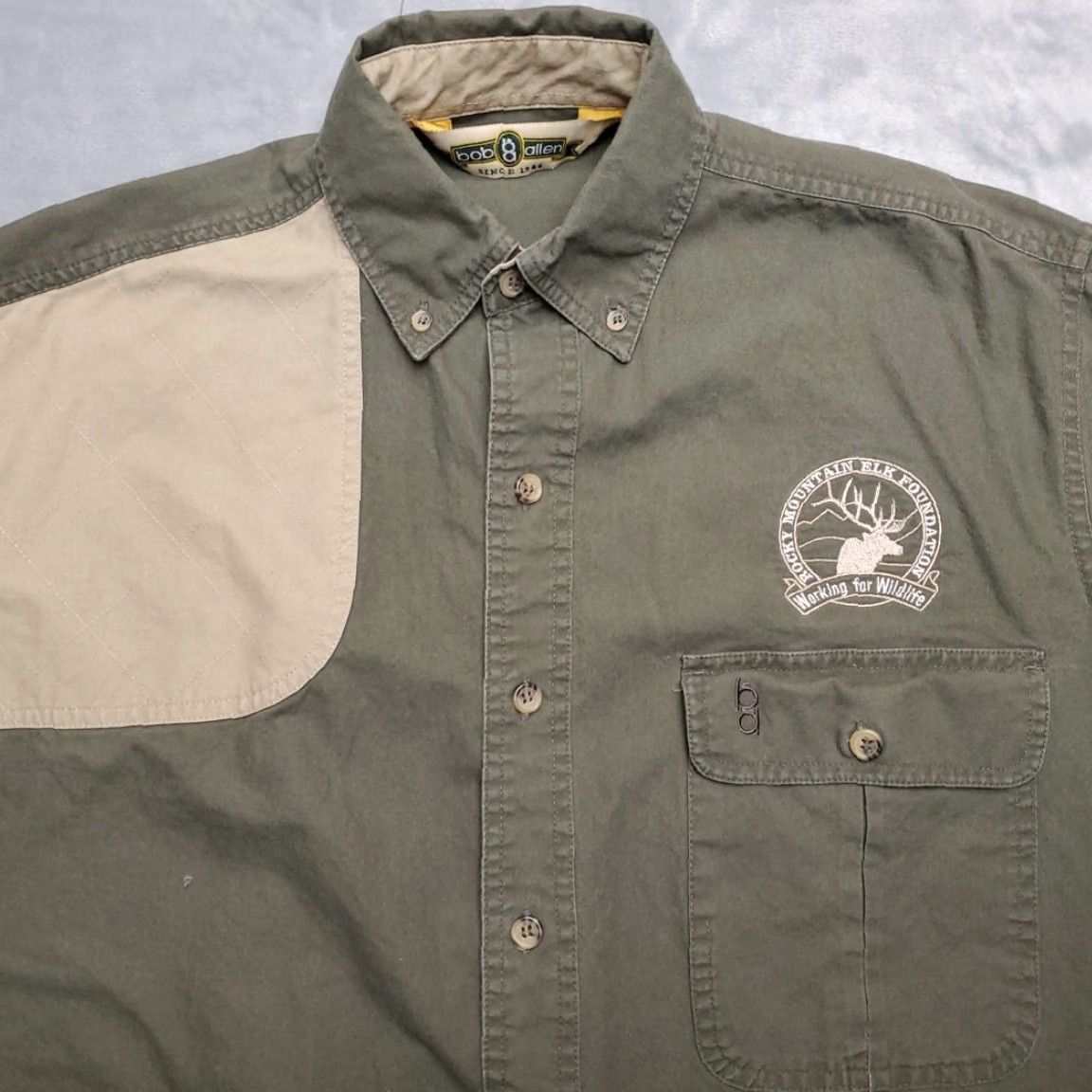 Vintage Rocky Mountain Elf Foundation Shirt Mens M Green Quilted Shoulder Shooting RMEF Size US M / EU 48-50 / 2 - 3 Thumbnail