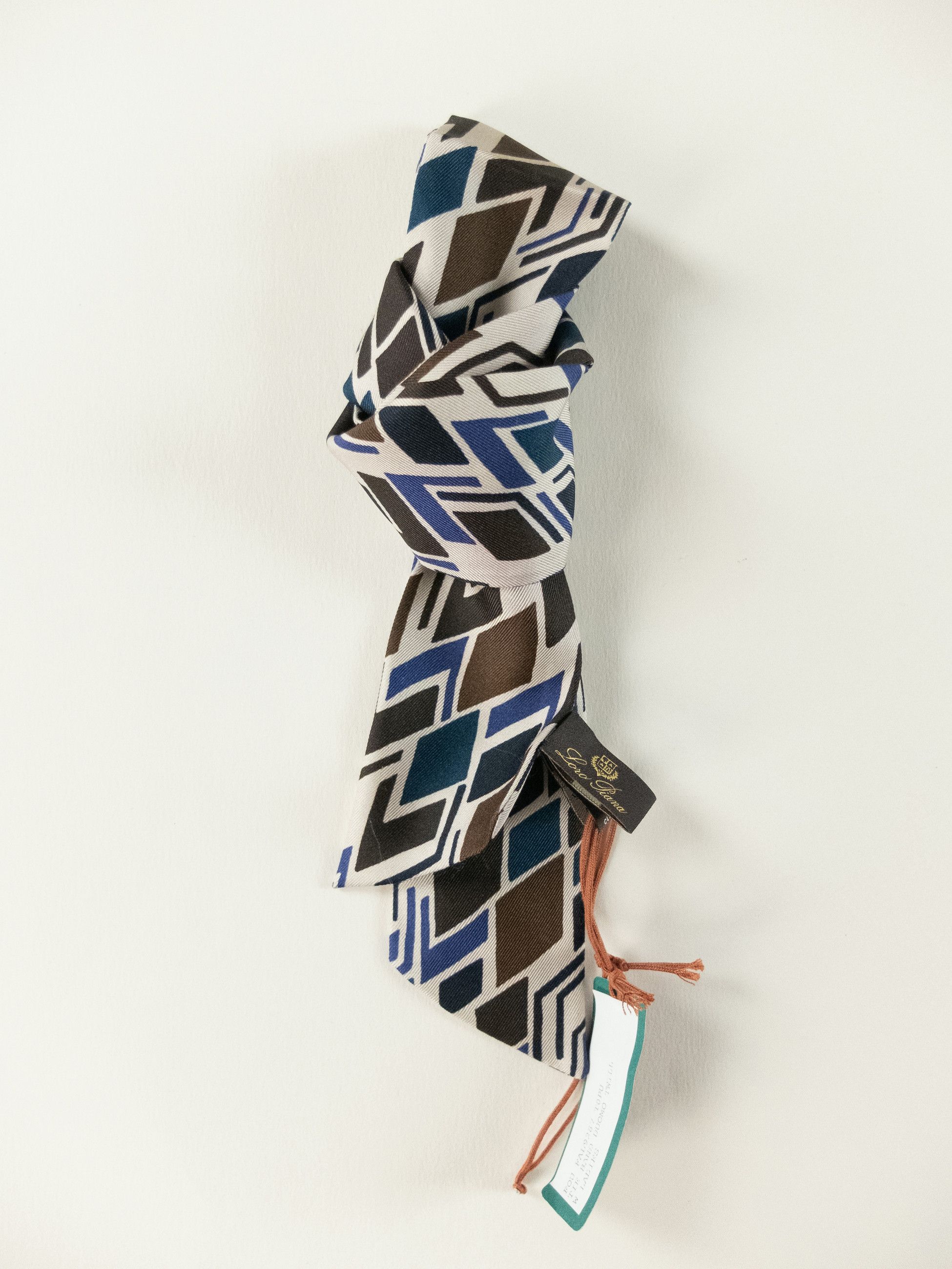 Loro Piana LORO PIANA Duomo ecru navy brown silk mitzah scarf Size ONE SIZE - 3 Thumbnail