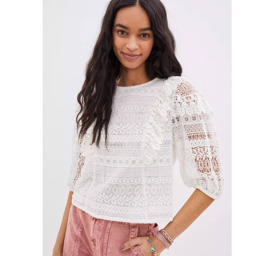 New Anthropologie SEEN WORN KEPT Serena Lace Blouse Small