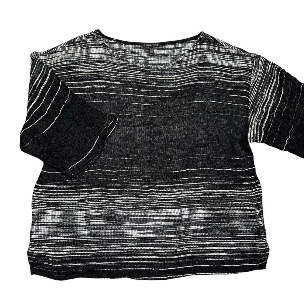 Eileen Fisher Eileen Fisher Black Illusion Mesh Bateau Neck Linen Blend T Size XL / US 12-14 / IT 48-50 - 5 Thumbnail