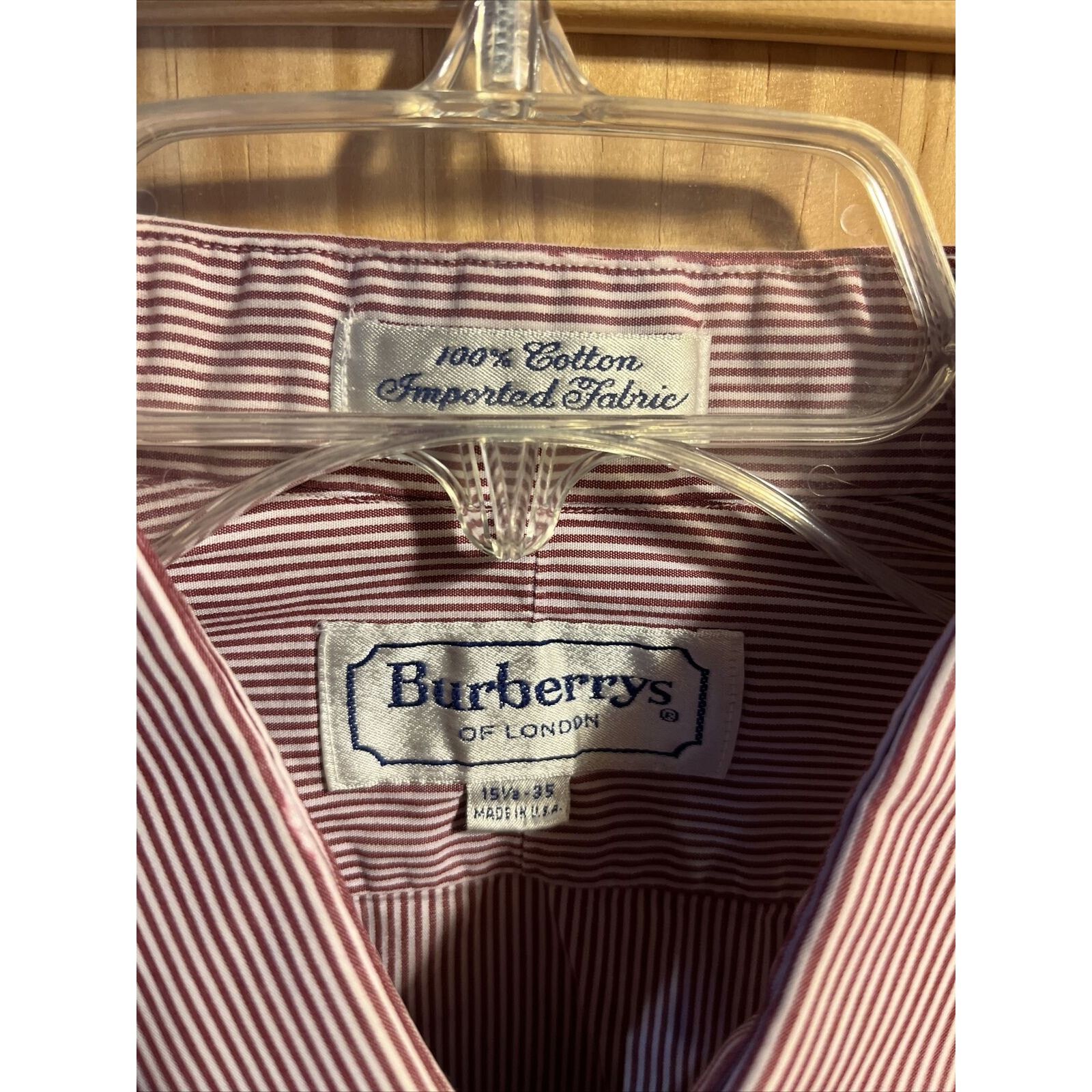 Burberry Burberry London Men’s 15.5 35 Burgundy Striped Cotton Shirt Size US M / EU 48-50 / 2 - 2 Thumbnail
