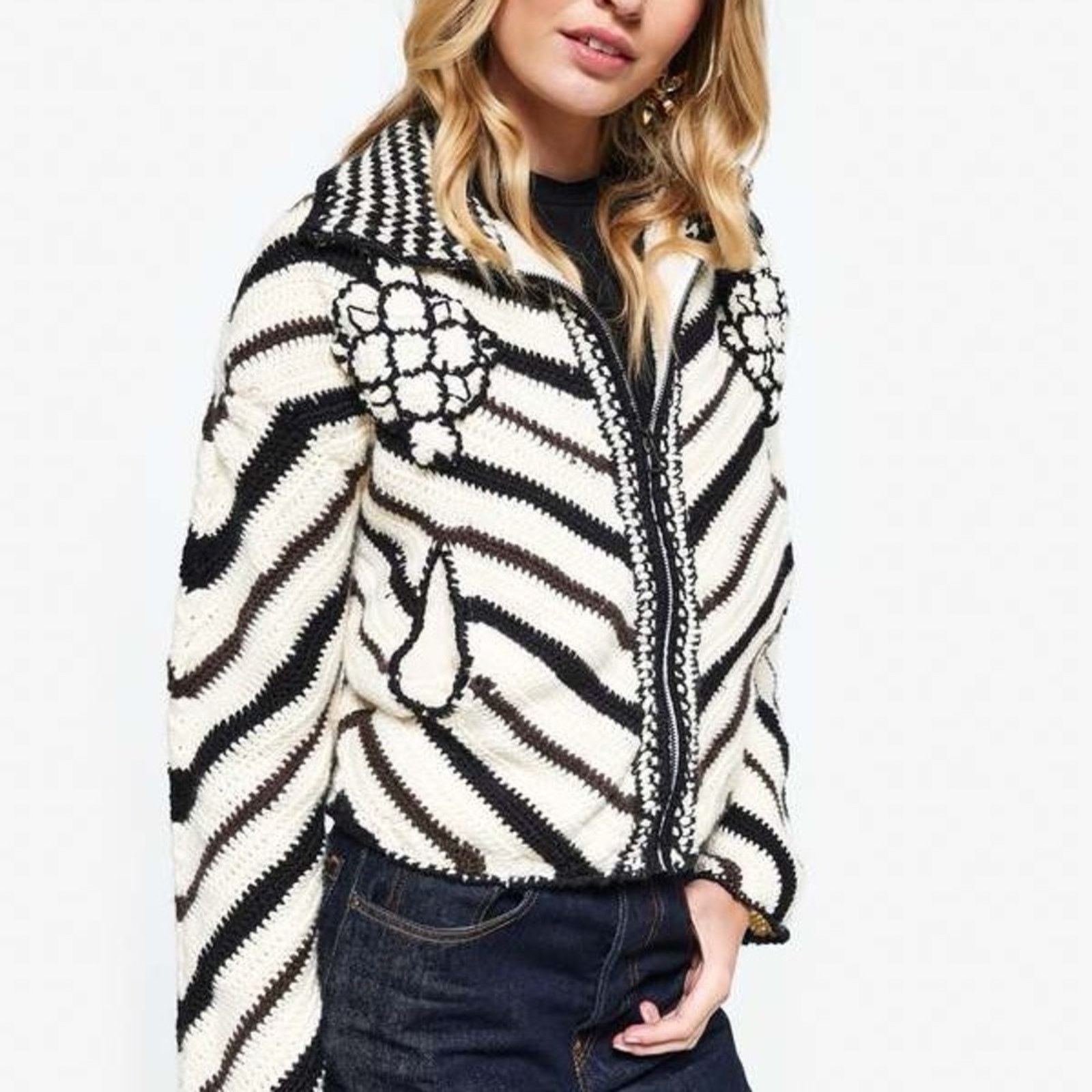 Urban Outfitters MANDINGA | Urban Outfitters | XL Black & Cream Knit Jacket Size XL / US 12-14 / IT 48-50 - 2 Thumbnail
