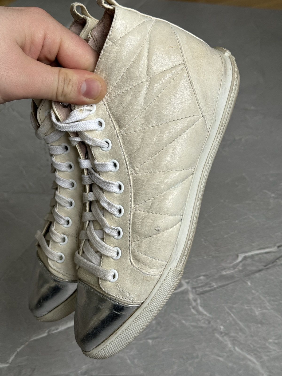 Miu Miu Miu Miu Hi Tip Sneakers Pointed Toe Leather Distressed Size US 6.5 / IT 36.5 - 10 Thumbnail