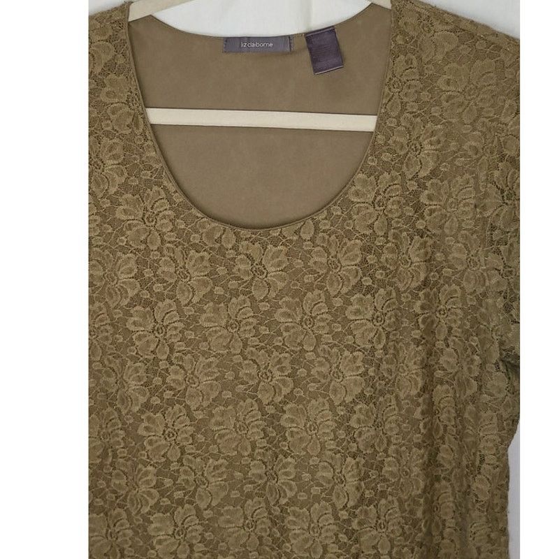 Liz Claiborne Liz Claiborne Olive Green Lace Short Sleeve Top Size XL Size XL / US 12-14 / IT 48-50 - 3 Thumbnail