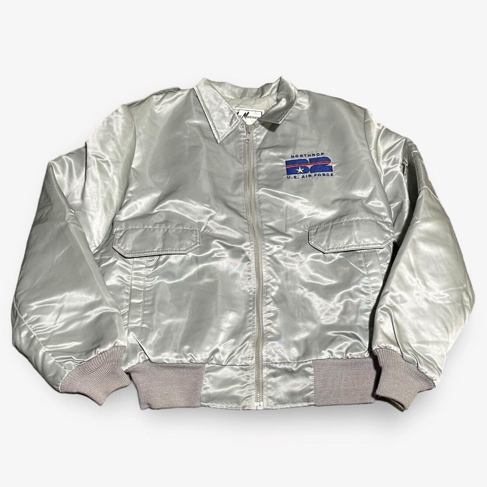 Image of Vintage VTG Mac Murray Of California Northrop Grumman Usaf B2 Satin Bomber Fits Size S in White