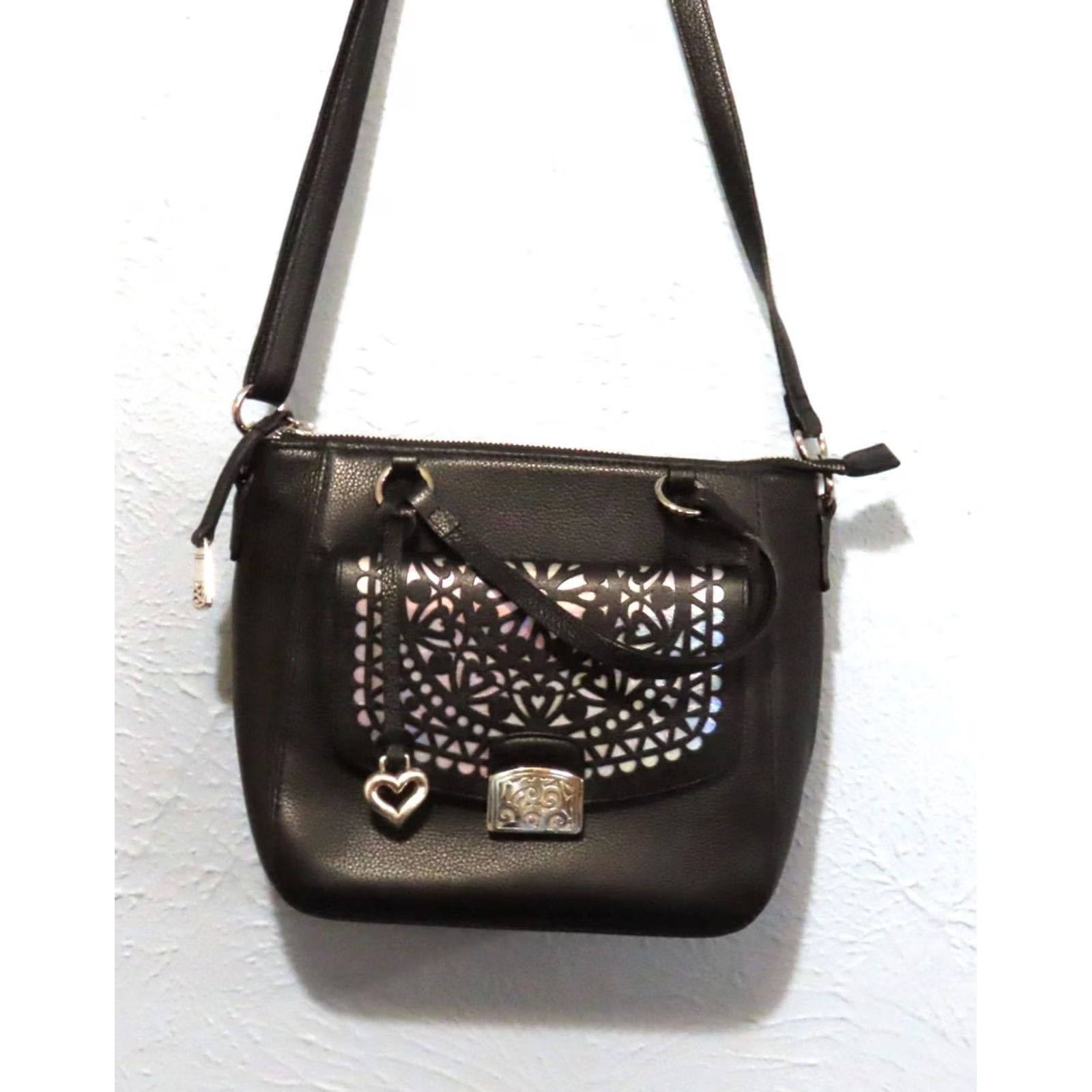 Brighton Brighton Bennett Snappy Black Crossbody Purse Bag Changeable Flap Leather Zip PEBBLED Silver Hardware Women Medium” Size ONE SIZE - 2 Thumbnail