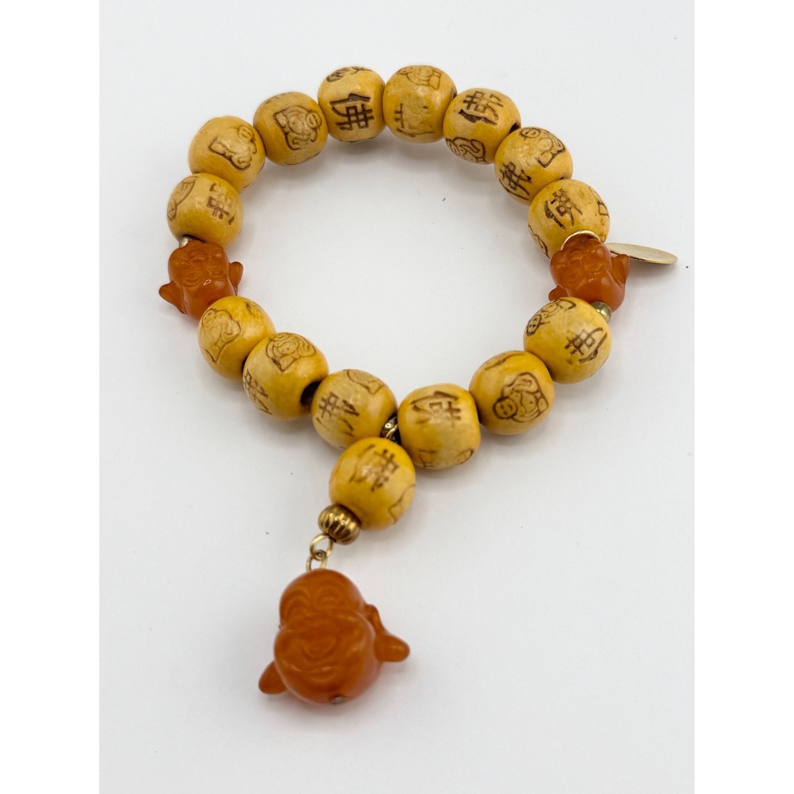 Vintage Vintage wood laughing Buddha charm stretch bracelet Size ONE SIZE - 2 Thumbnail