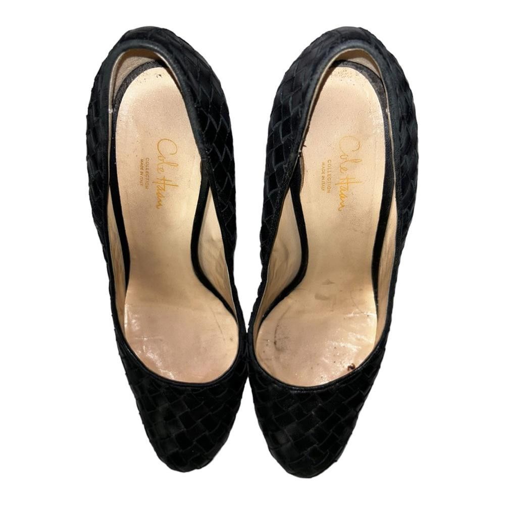 Cole Haan Cole Haan l Black Leather Woven Closed Toe Heels Size 9.5 Size US 9.5 / IT 39.5 - 3 Thumbnail