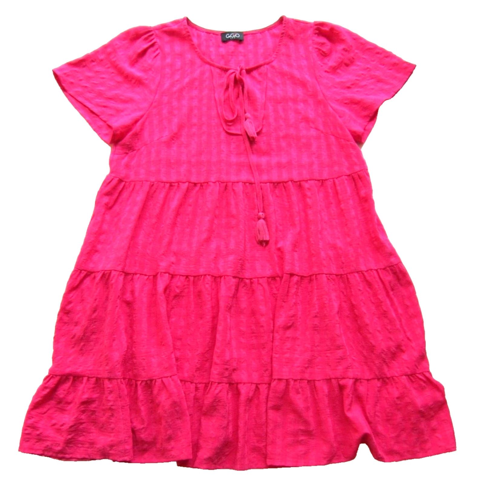 Pinko GiGiO USA Bright Pink Short Sleeve Tiered Smock Tunic Dress Small Size 28" / US 6 / IT 42 - 2 Thumbnail