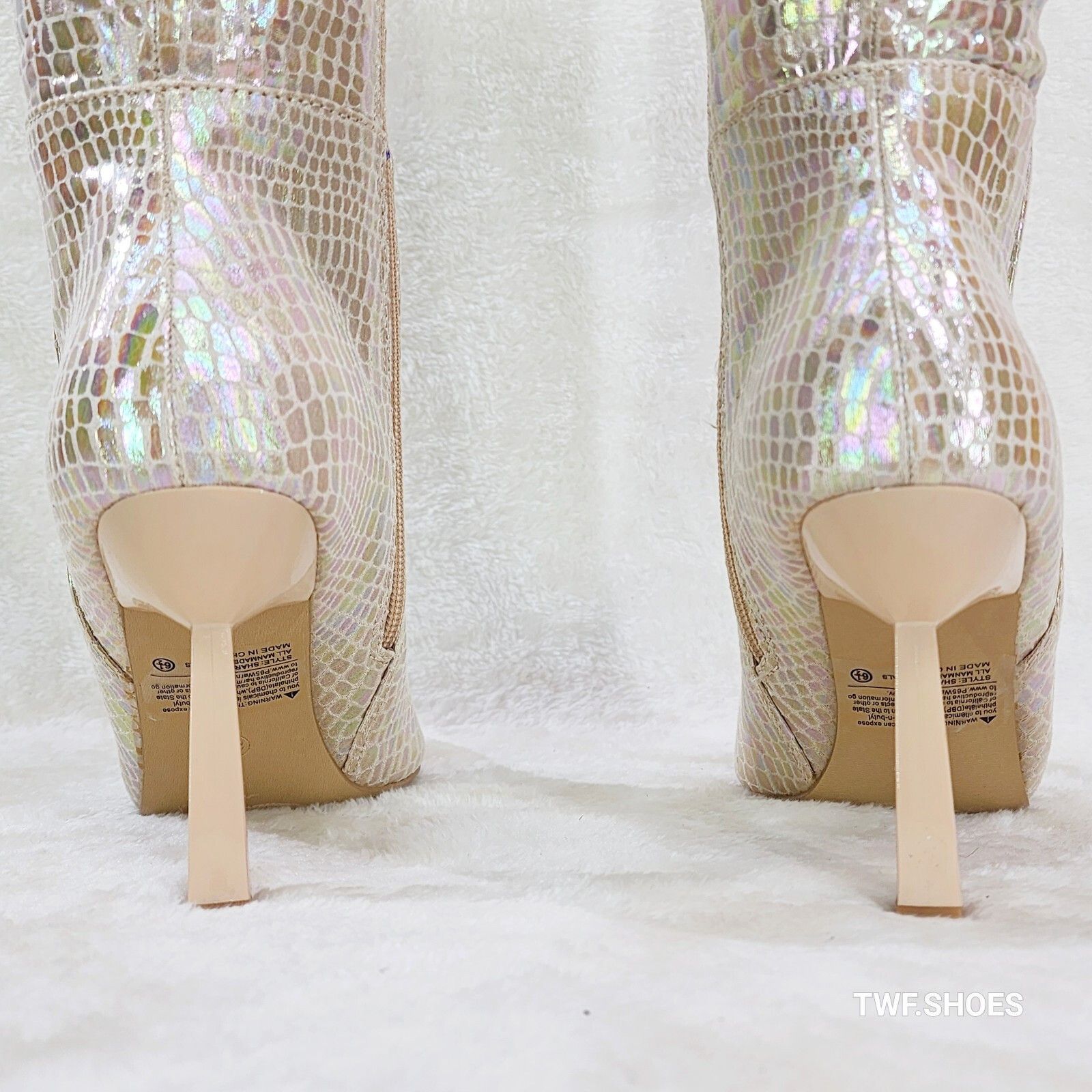 Other Sharp Champagne Cream Hologram Snake Print High Heel Knee Bo Size US 11 / IT 41 - 3 Thumbnail