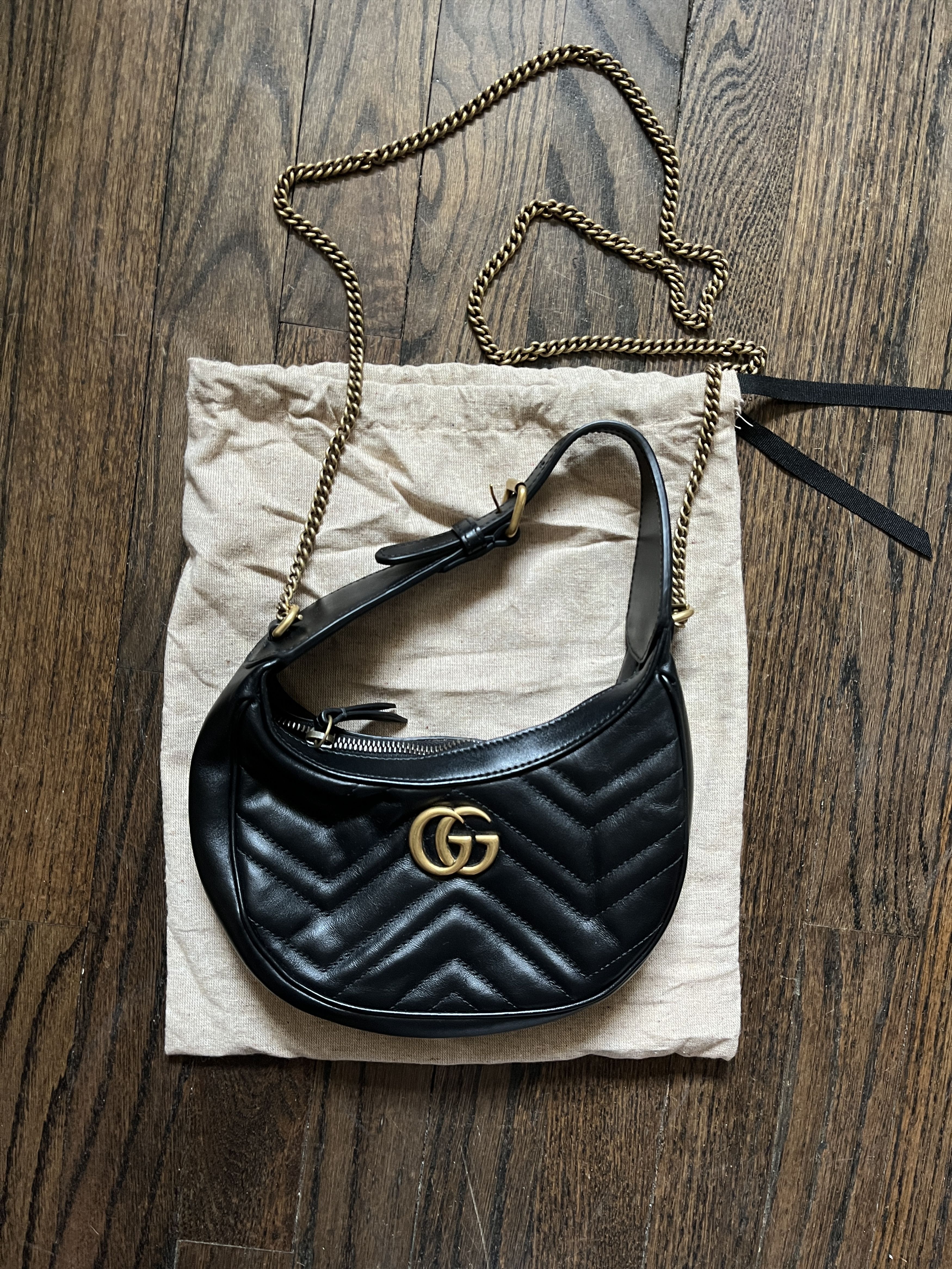 Gucci Marmont Leather Mini Crescent Bag in Black, Women's