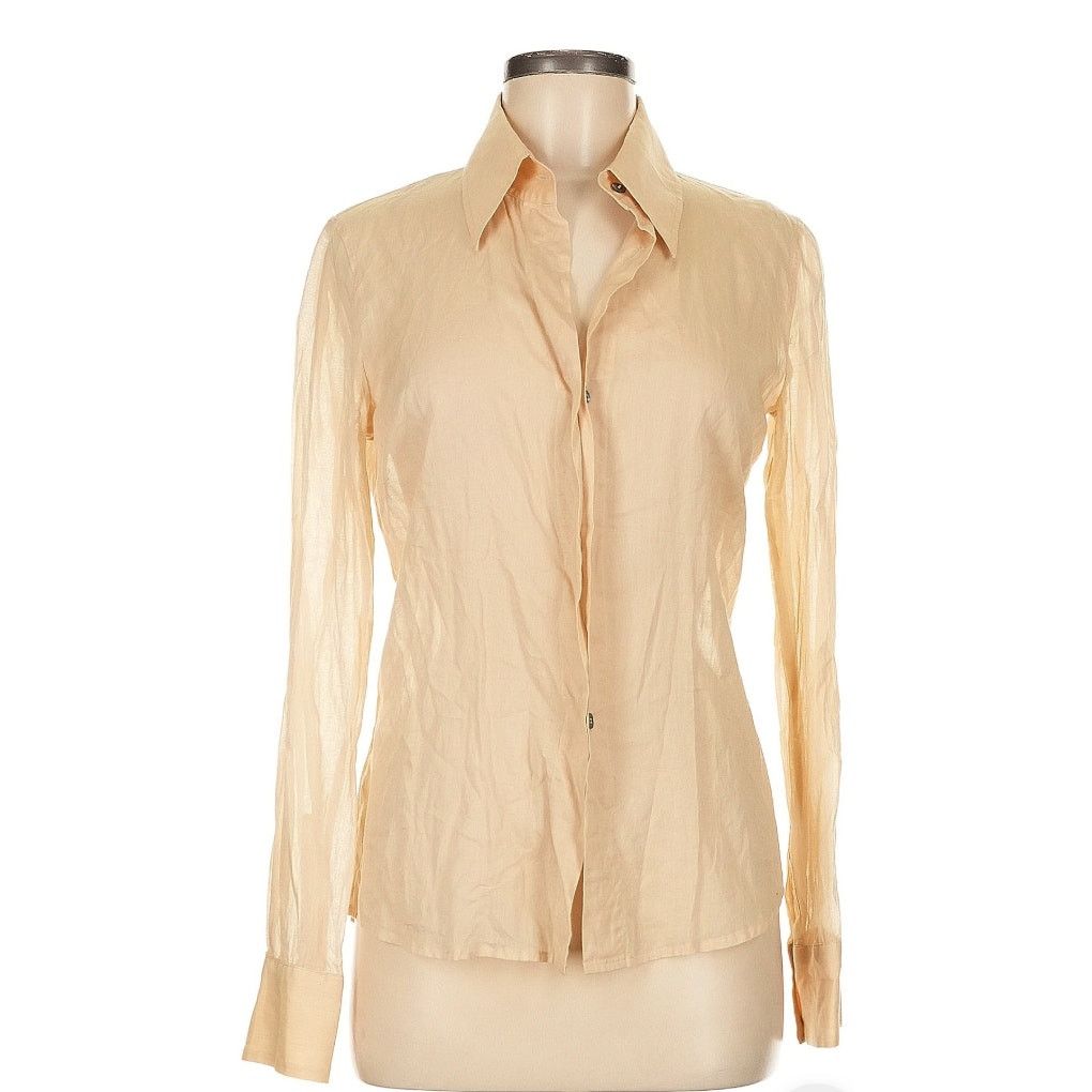 Costume National Costume National beige long-sleeve linen button-down Size S / US 4 / IT 40 - 1 Thumbnail