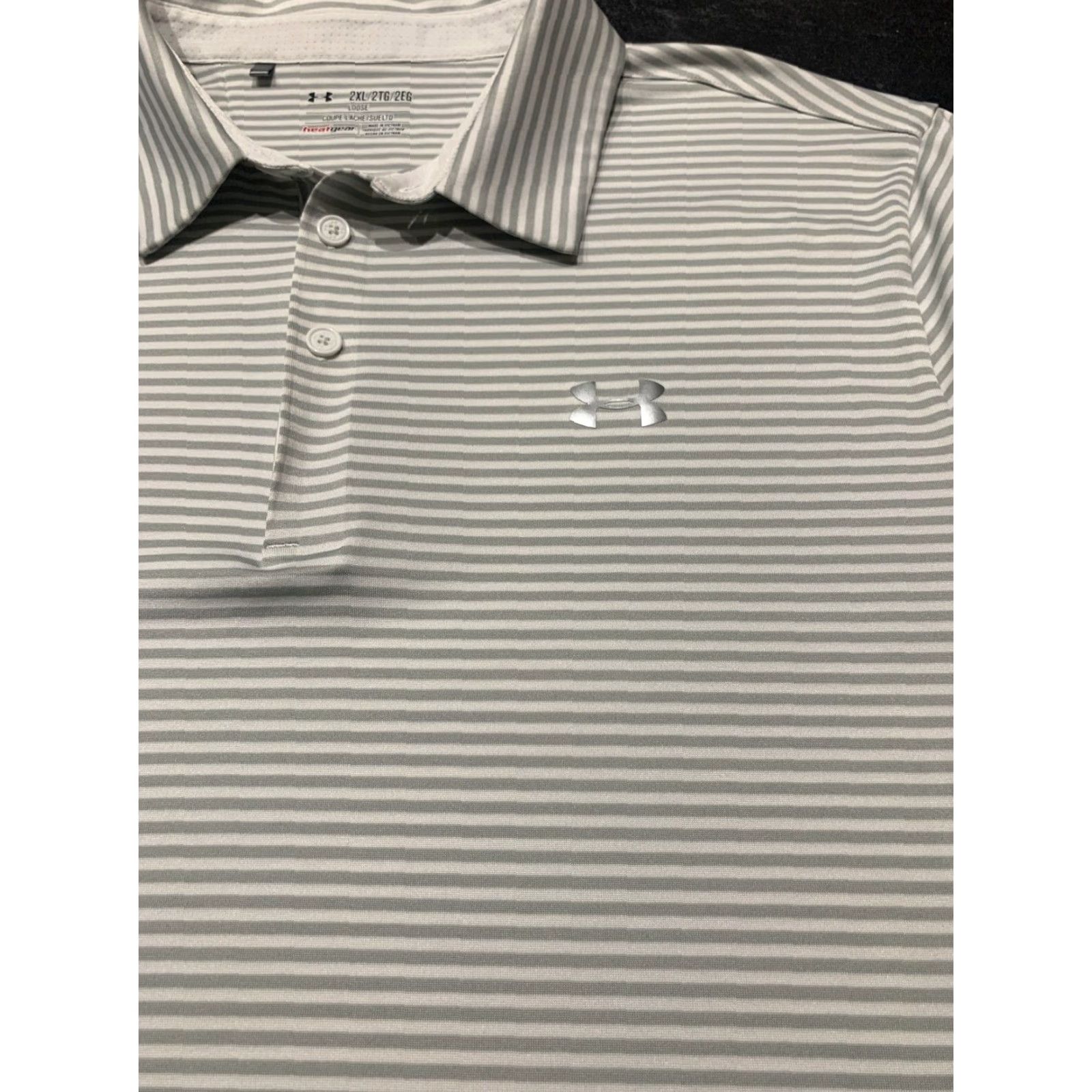 Under Armour Under Armour Coldblack Polo Shirt Mens 2XL Gray White Striped Activewear Size US XXL / EU 58 / 5 - 4 Thumbnail