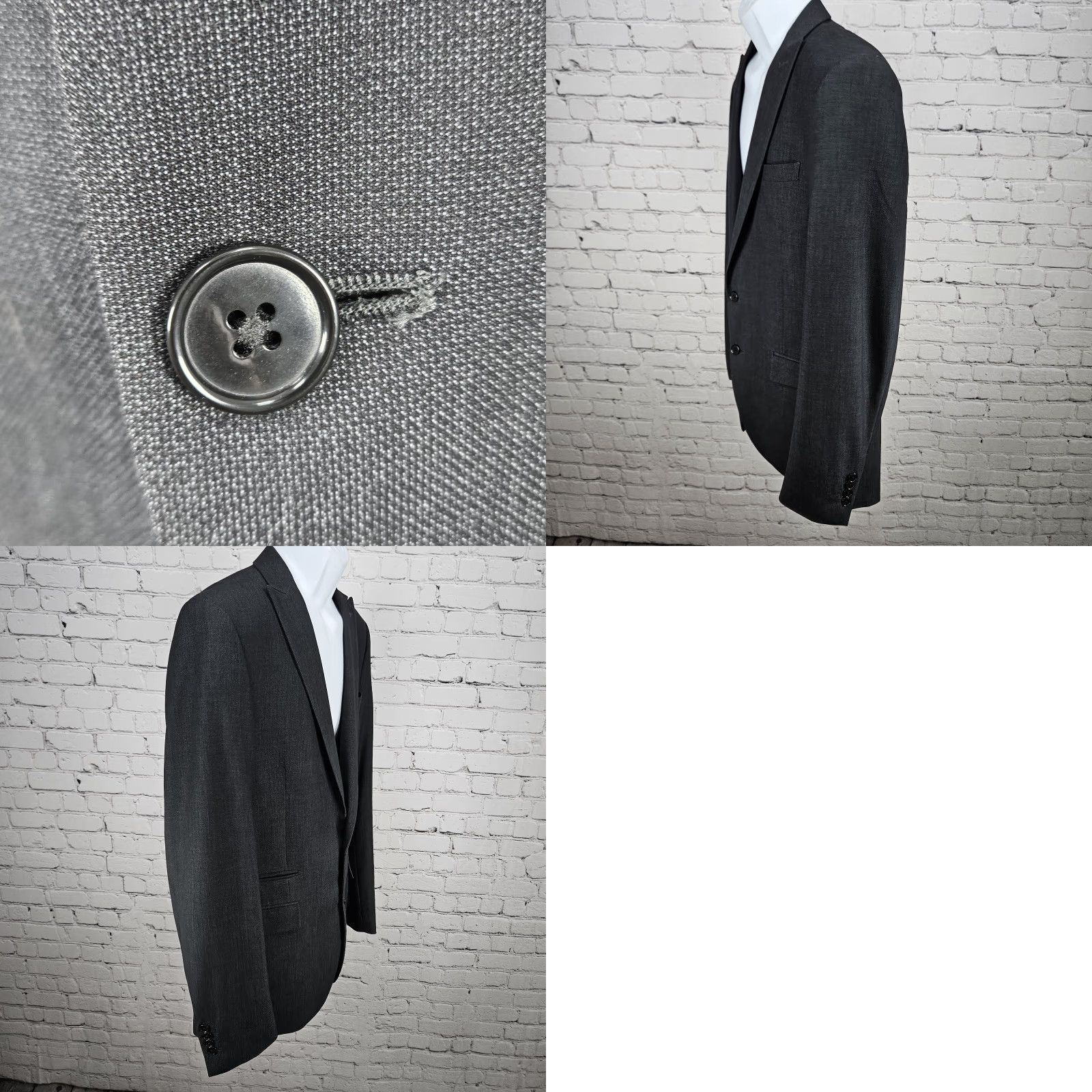 Vintage J Ferrar Slim Fit Stretch 2 Button Double-Vented Peak Blazer Sport Coat 42L Grey Men Size 42R - 9 Thumbnail
