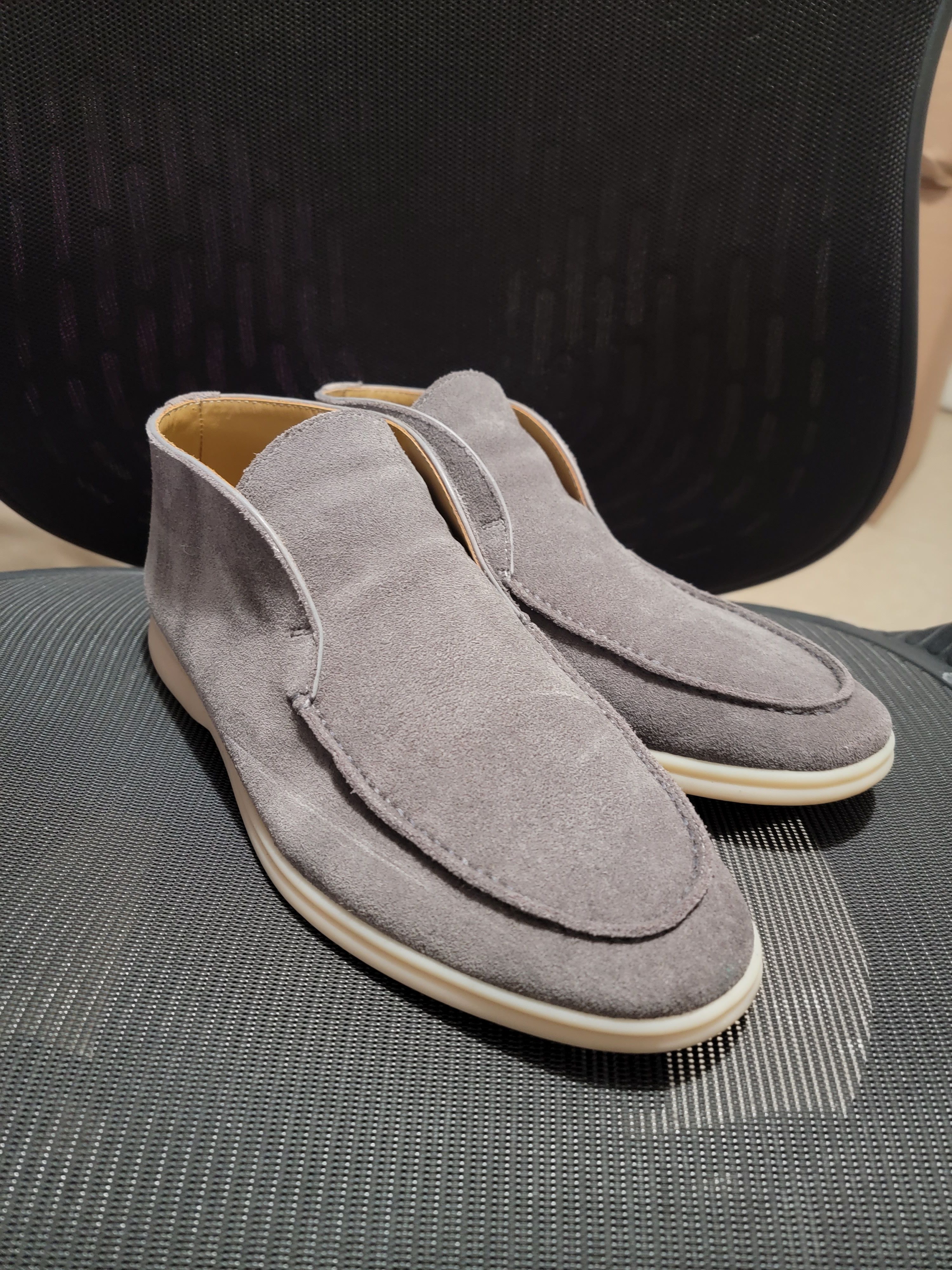 Grey Suede Open Walk Leather Mid Chukka Loafers