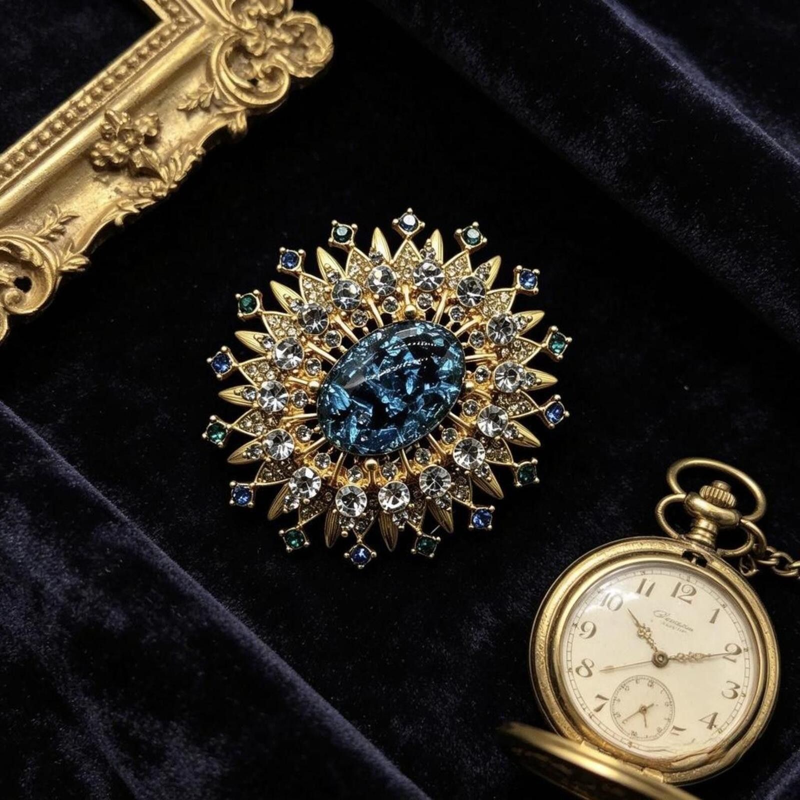 Other Royal Azure Sunburst Brooch – Vintage Gold & Crystal Size ONE SIZE - 7 Thumbnail