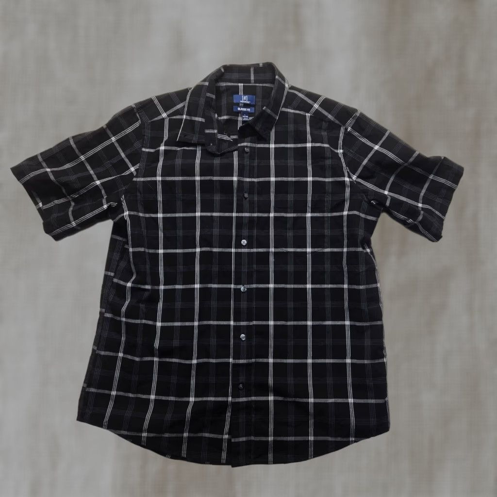 George George Classic Fit Men's Checked Black White Button Down Shirt Large 42-44 Size US L / EU 52-54 / 3 - 1 Thumbnail