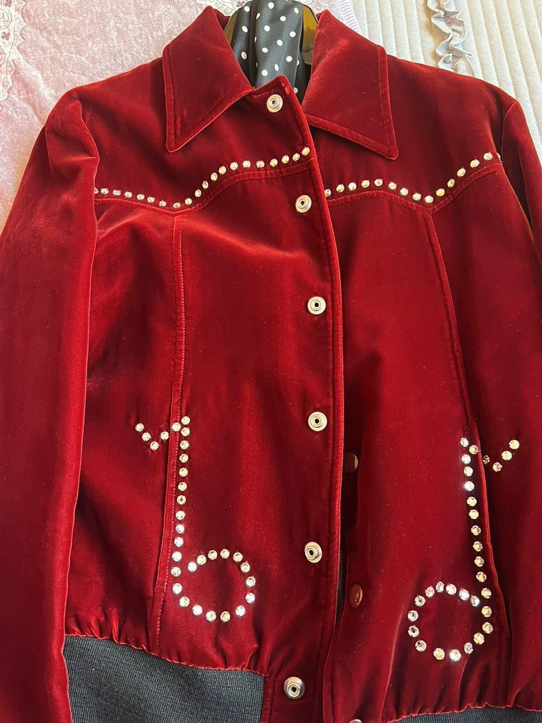 red velvet Saint Laurent jacket with studs