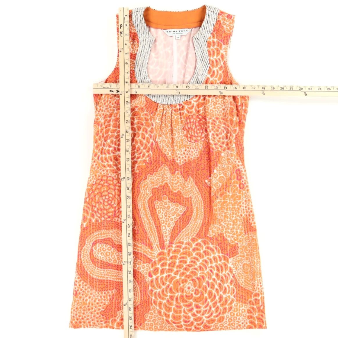 Trina Turk Trina Turk Metallic All Over Print Dress Orange Women's 4 Size S / US 4 / IT 40 - 3 Thumbnail