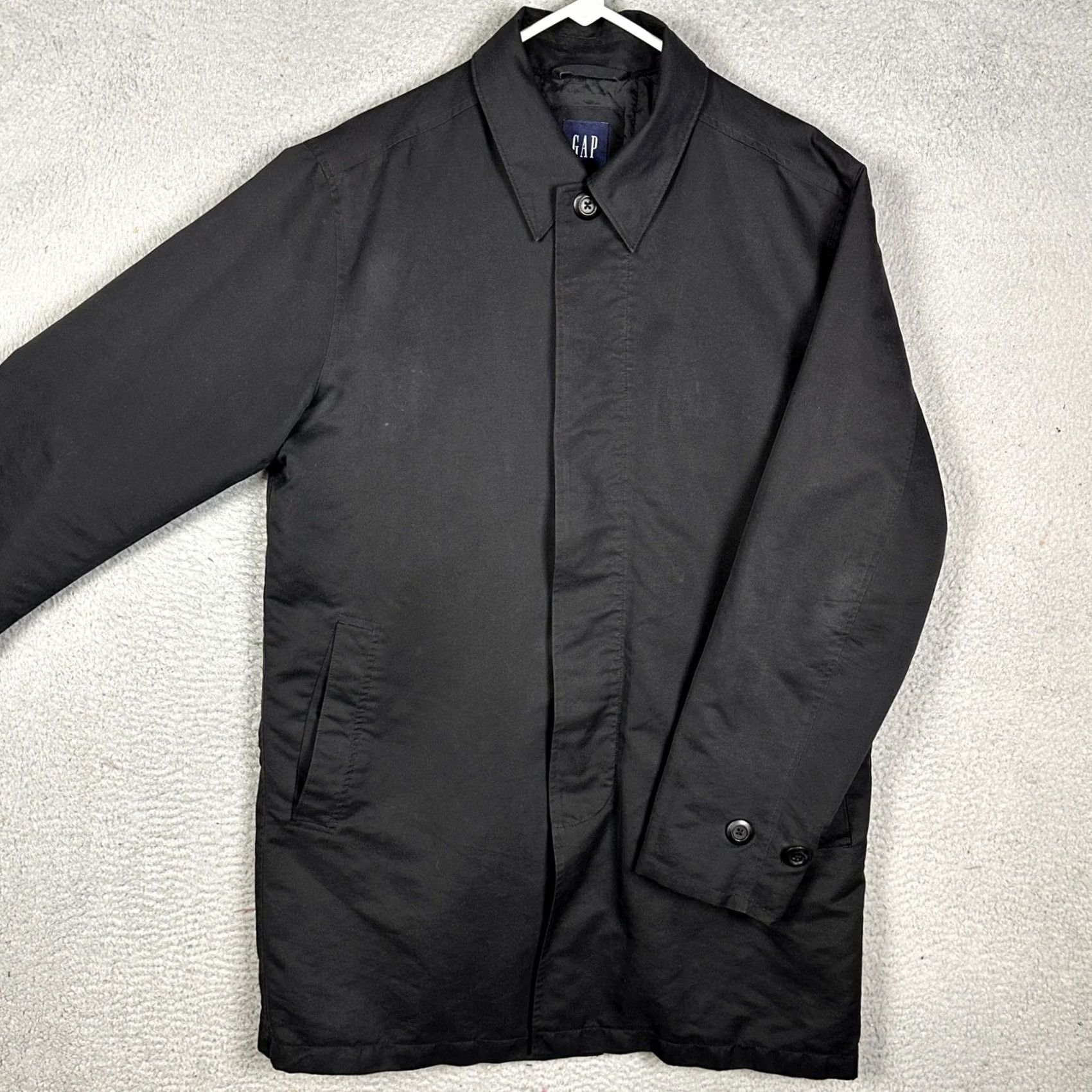 Gap Gap Overcoat Jacket Mens Medium Black Mac Coat Car Coat Button Front Closure Pockets Adjustable Cuffs Lined Quilted Fall Business, Workwear Mens Size US M / EU 48-50 / 2 - 2 Thumbnail