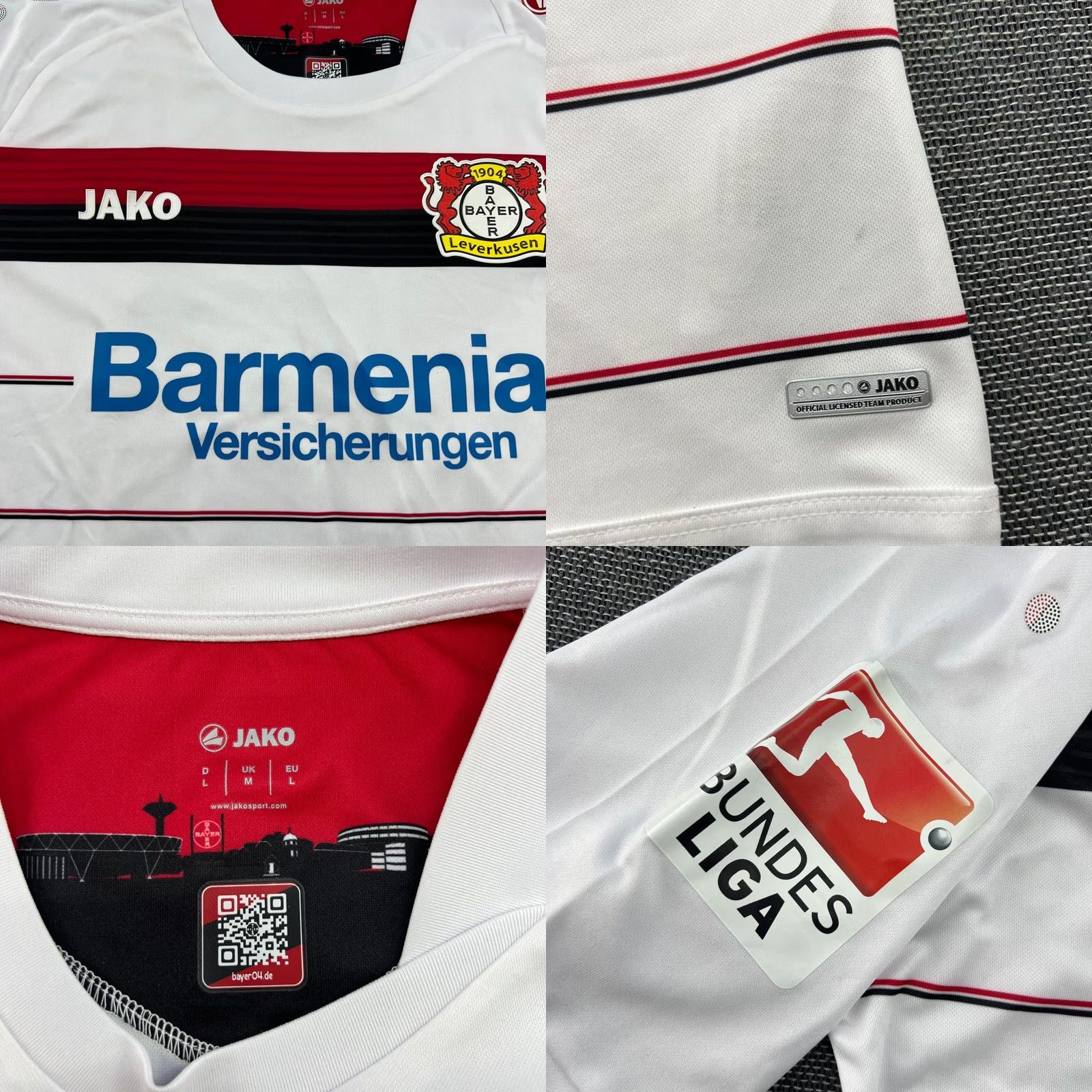 Vintage Bayer 04 Leverkusen 2016 2017 Third Football Jersey Shirt Mens L JAKO White Short Sleeve Round Neck Quick Dry Athletic Jersey Size US L / EU 52-54 / 3 - 8 Thumbnail