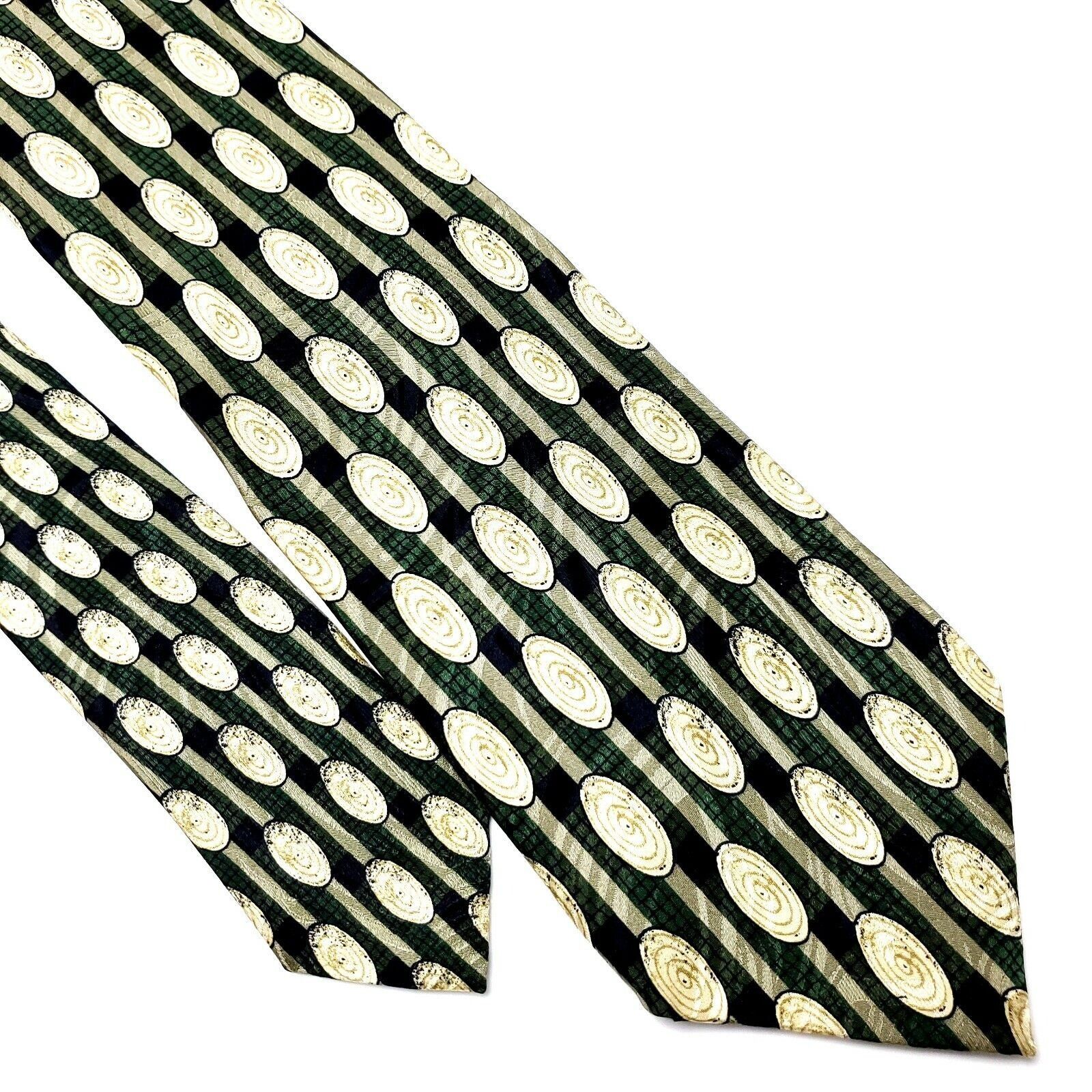 Vintage JZ Richards Silk Tie Print Green Black Geometric Wide Size ONE SIZE - 1 Thumbnail
