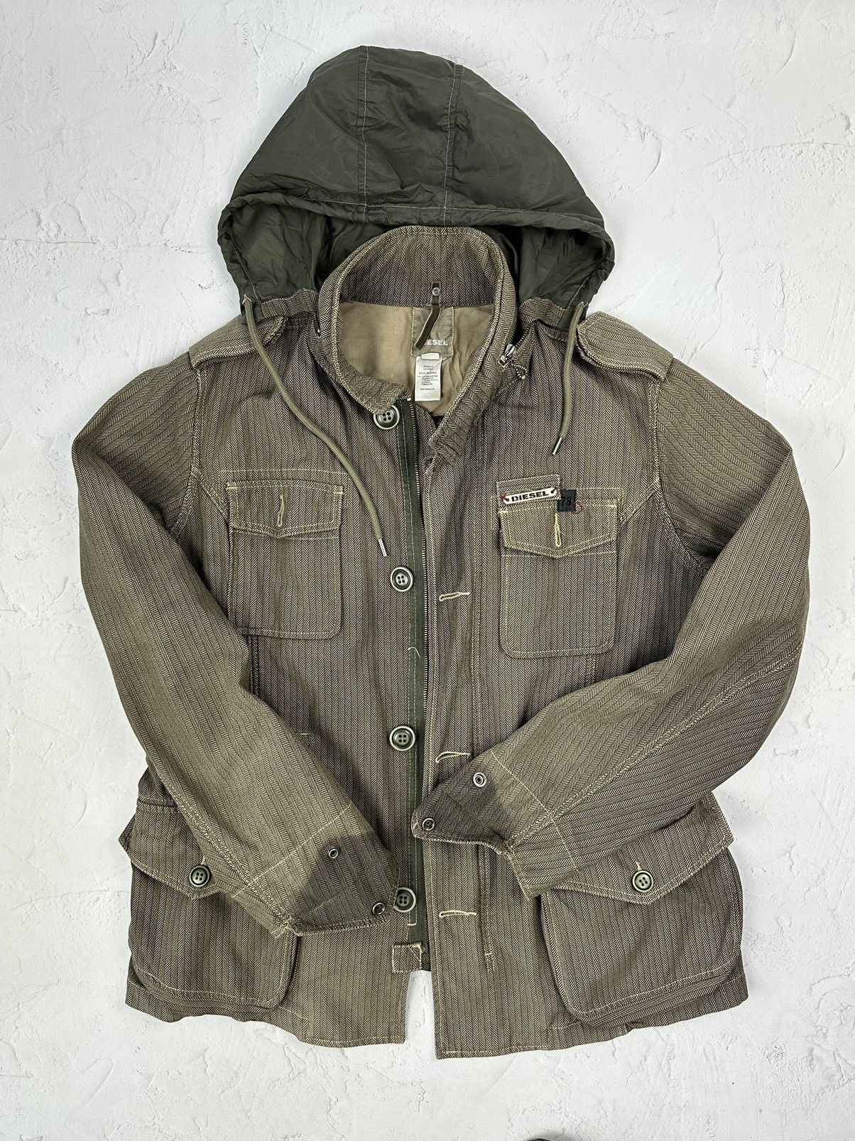 image of Avant Garde x Diesel Y2K Vintage Diesel Multi-Pocket Khaki Faded Jacket, Men's (Size XL)