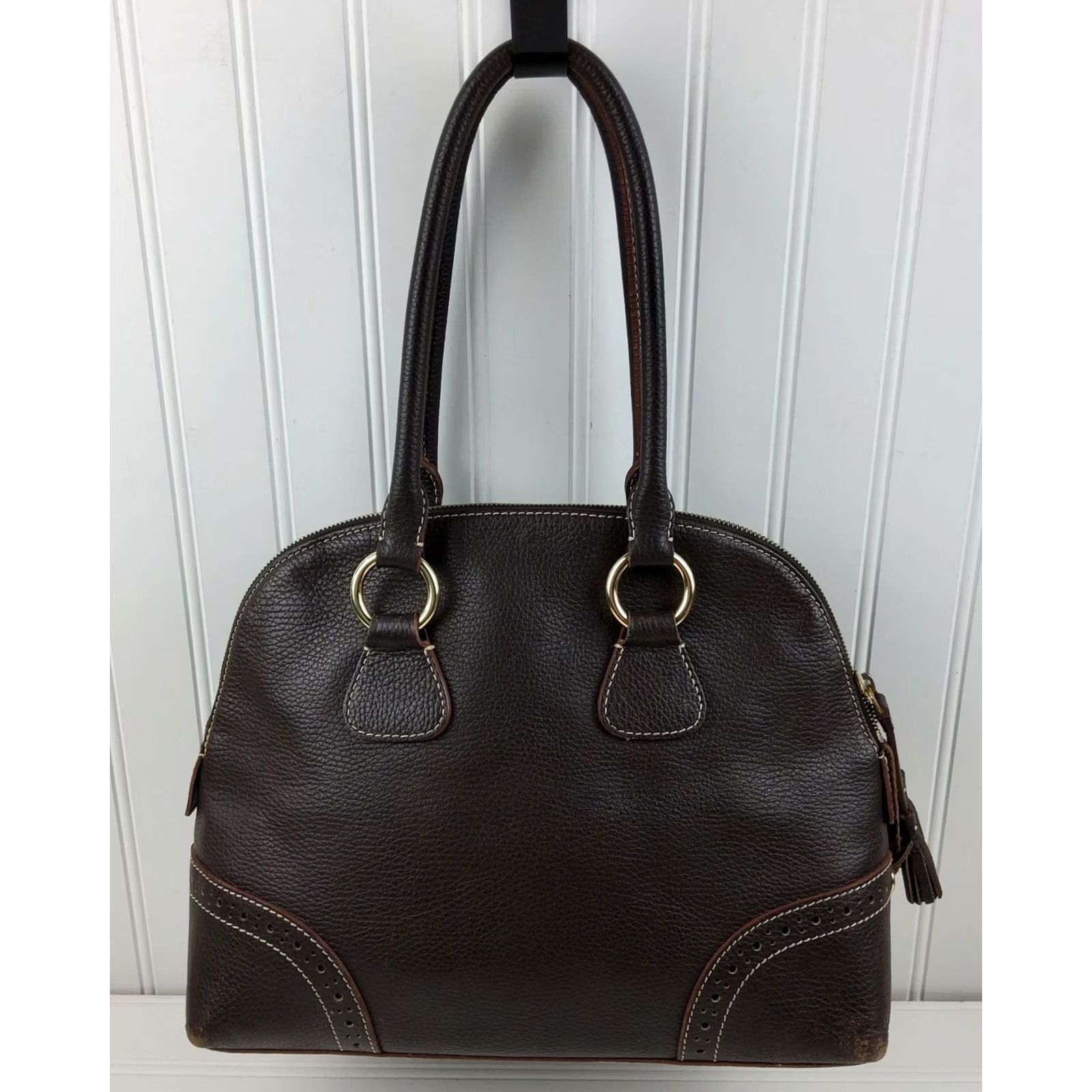 Dooney & Bourke Dooney & Bourke Pebbled Leather Satchel Shoulder Handbag Purse Brown Medium Women Bag Satchel Leather Brown Pebble Pattern 90s? Size ONE SIZE - 3 Thumbnail