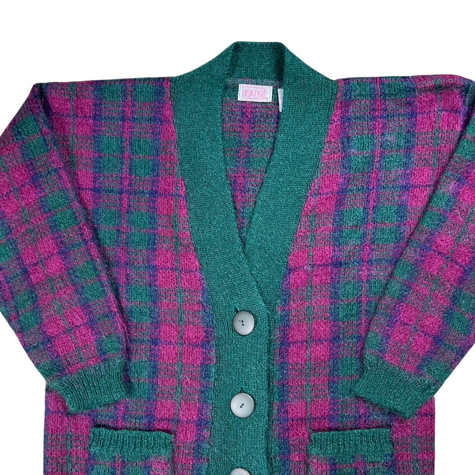 Vintage Vintage 90s Mohair plaid women’s cardigan sweater (L) Size L / US 10 / IT 46 - 2 Thumbnail
