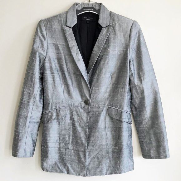 Rag & Bone Rag & Bone Silk Dupioni Peak-Lapel Boyfriend Silver Black Me Size M / US 6-8 / IT 42-44 - 2 Thumbnail
