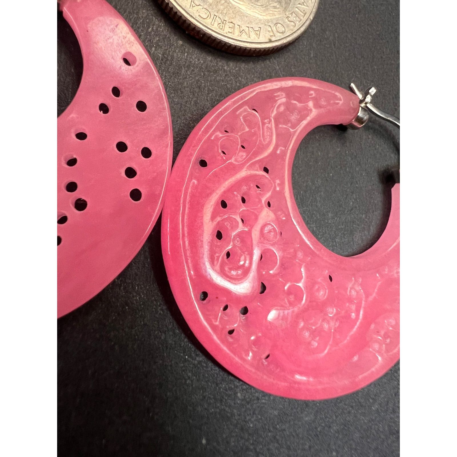Other NEW pink jade carved dragon hoop earrings with 925 silver Size ONE SIZE - 14 Thumbnail
