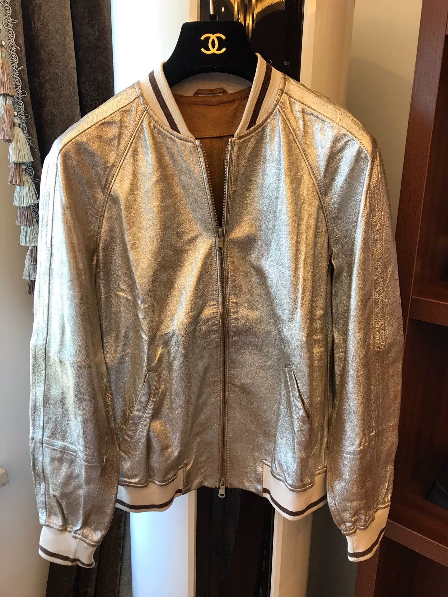 Brunello Cucinelli Brunello Cucinelli Silver Leather Jacket Size S / US 4 / IT 40 - 1 Thumbnail