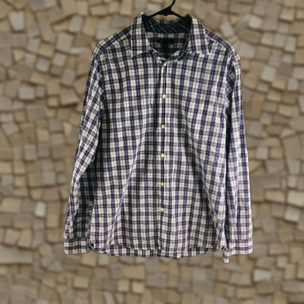 Gap Gap Shirt Men’s Large White Blue Red Long Sleeve Slim Fit Plaid Button Up Size US L / EU 52-54 / 3 - 1 Thumbnail