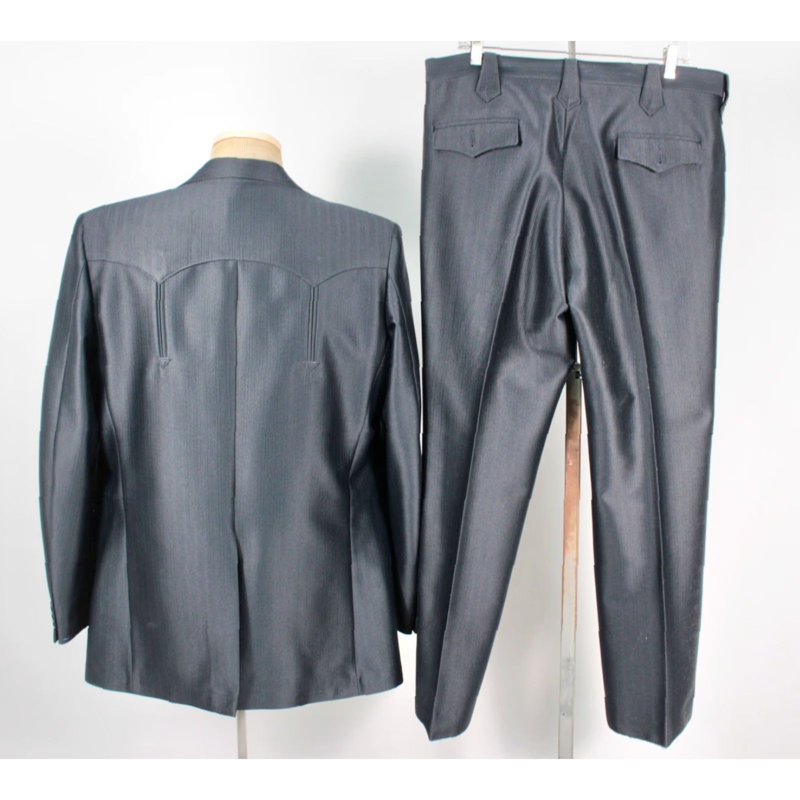 Vintage VINTAGE Mens VTG 70s 2 PC Dark Blue Western Leisure Suit Sz L/XL 1970s Polyester Disco Size 42R - 2 Thumbnail