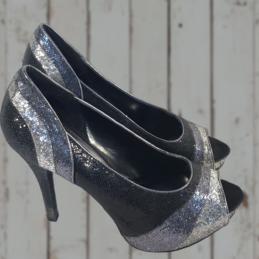 Worthington VINTAGE Worthington Women's Pump Shoes Size 9M Peep Toe Glitter Sequin Stiletto Heel Party Cocktail Dress Sandal Size US 9 / IT 39 - 1 Thumbnail
