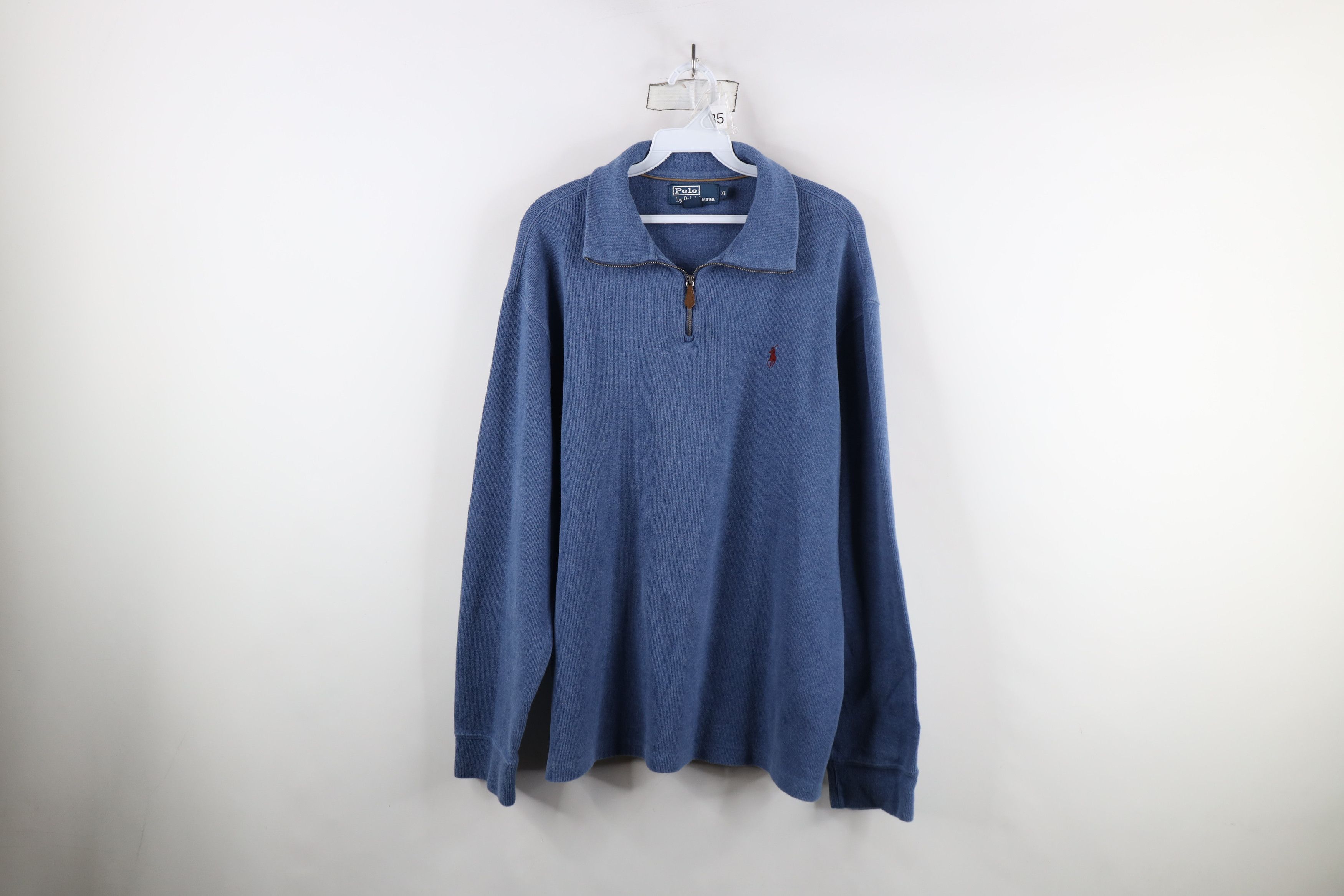 Ralph Lauren × Vintage Vintage 90s Ralph Lauren Ribbed Knit Half Zip Sweater Blue Size US XL / EU 56 / 4 - 1 Thumbnail