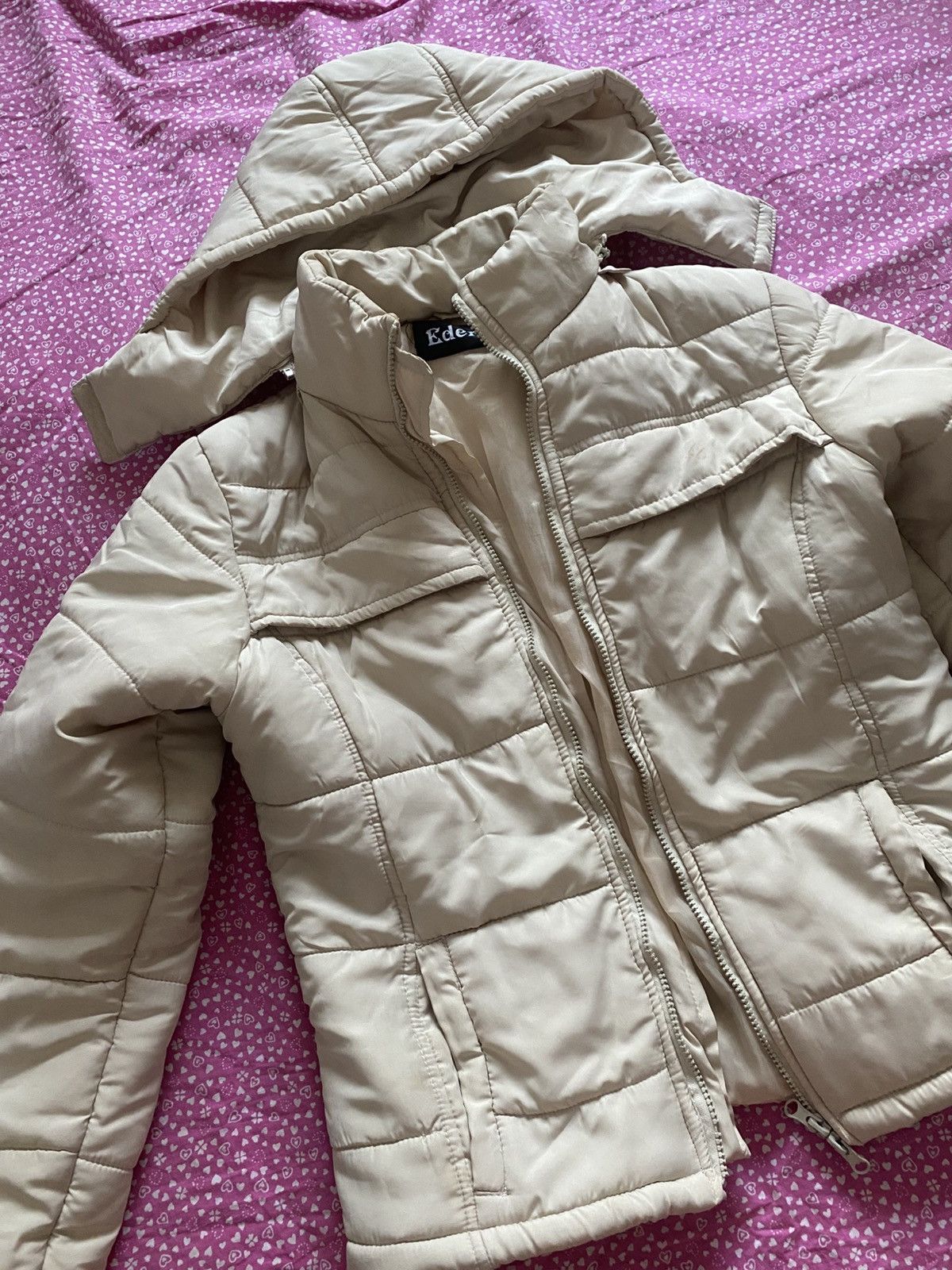 Designer Essential Puffer – Beige Hooded Winter Jacket,Cozy & Minimal Size M / US 6-8 / IT 42-44 - 3 Thumbnail