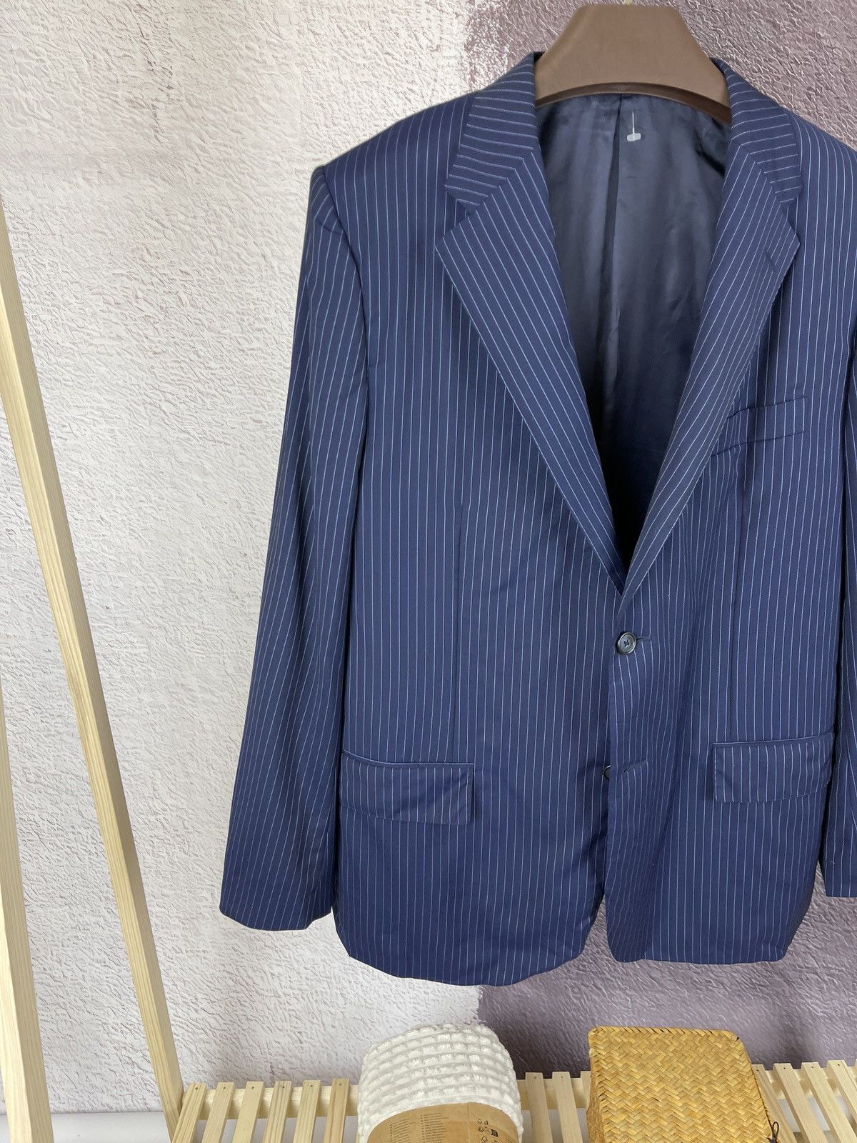 Corneliani blue striped wool mohair 2 button blazer